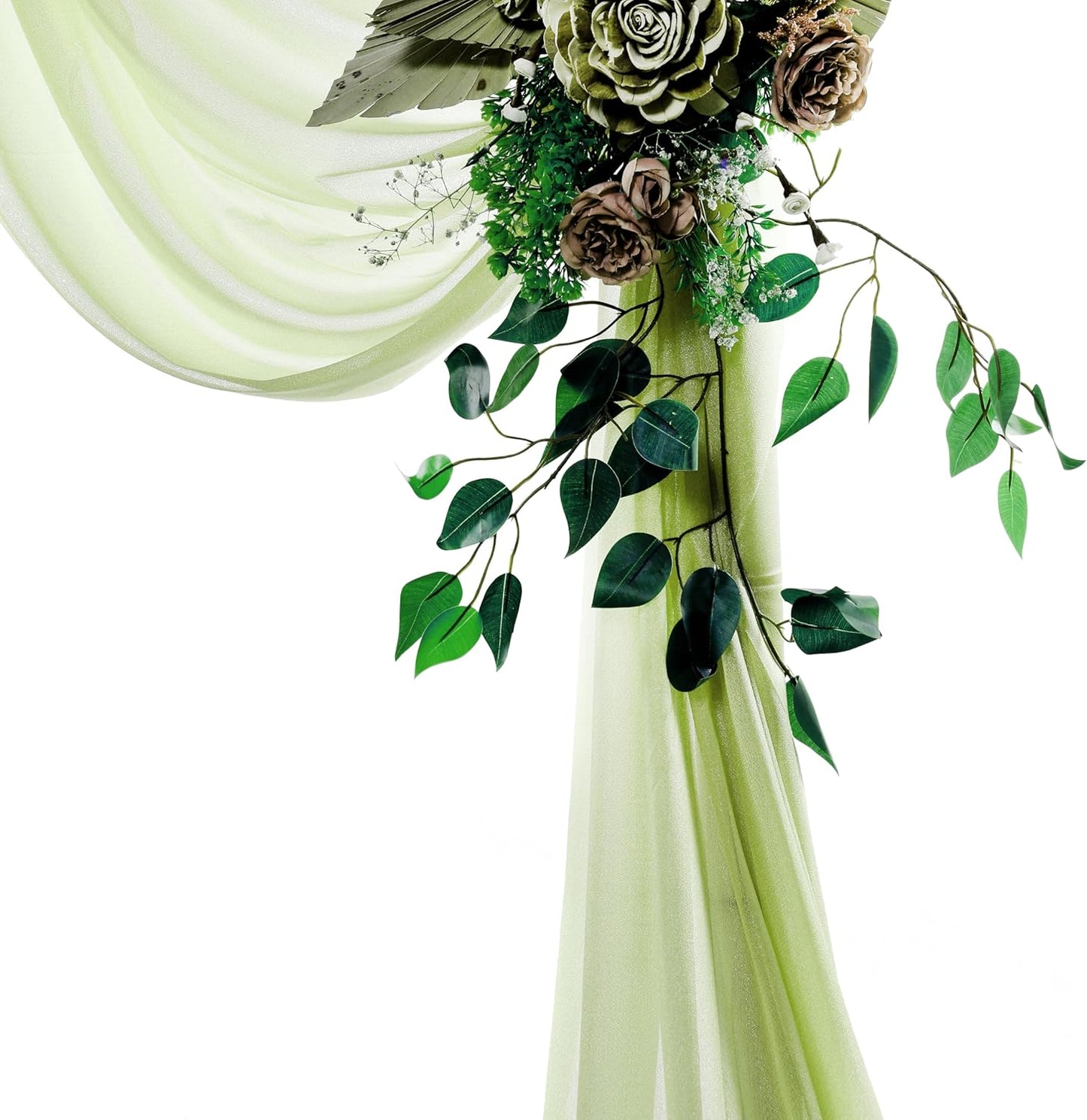 VDS Pack of 1 Panel (30 Inch X 40 Feet) Wedding Arch Draping Fabric Sheer Chiffon Fabric Drapery for Wedding Ceremony Reception Swag Backdrop Canopy Chuppah ARBO Altars Decoration (Sage Green)