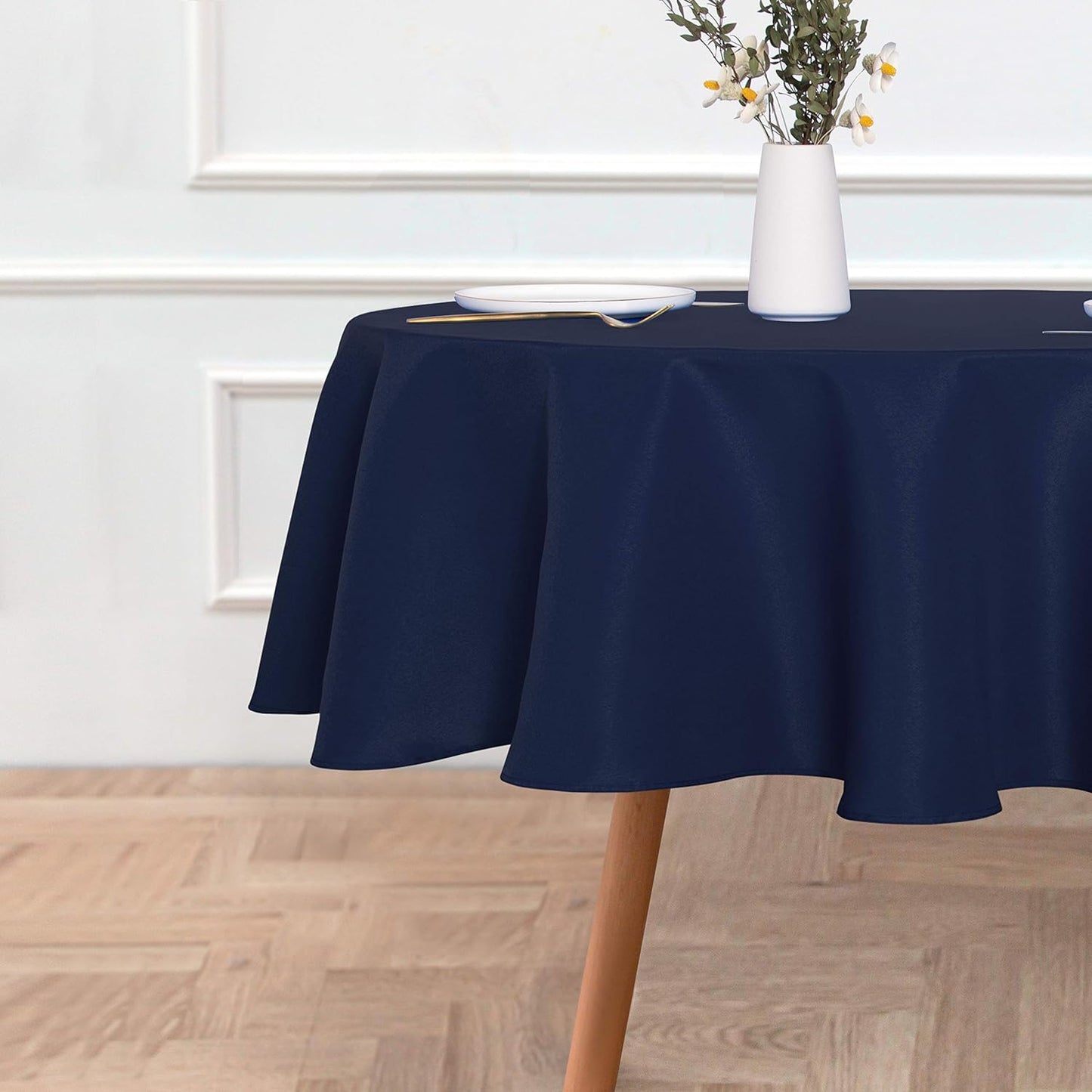 sancua Round Tablecloth - 70 Inch - Water Resistant Spill Proof Washable Polyester Table Cloth Decorative Fabric Table Cover for Dining Tables, Buffet Parties and Camping, Navy