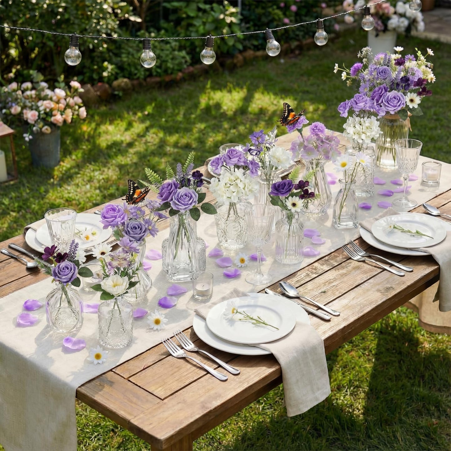 Ferrochef 36 Pcs Artificial Flowers Table Centerpiece with Vases Colorful Wildflower Centerpieces