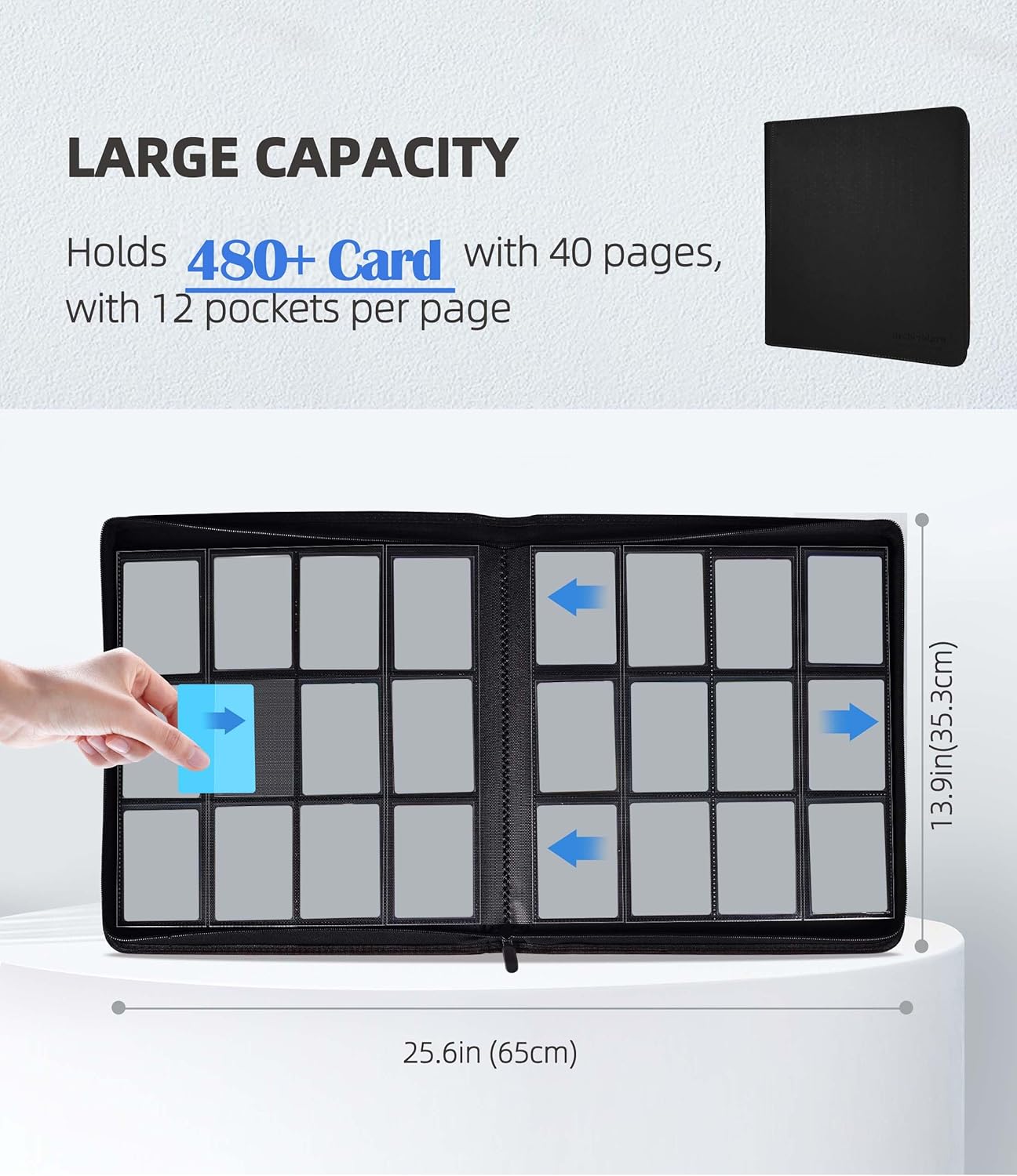 12 Pockets Premium Card Binder 480 Cards Trading Card Binders Side Load Card Storage Display Album(12 Pocket 480 Card Slot,Black)