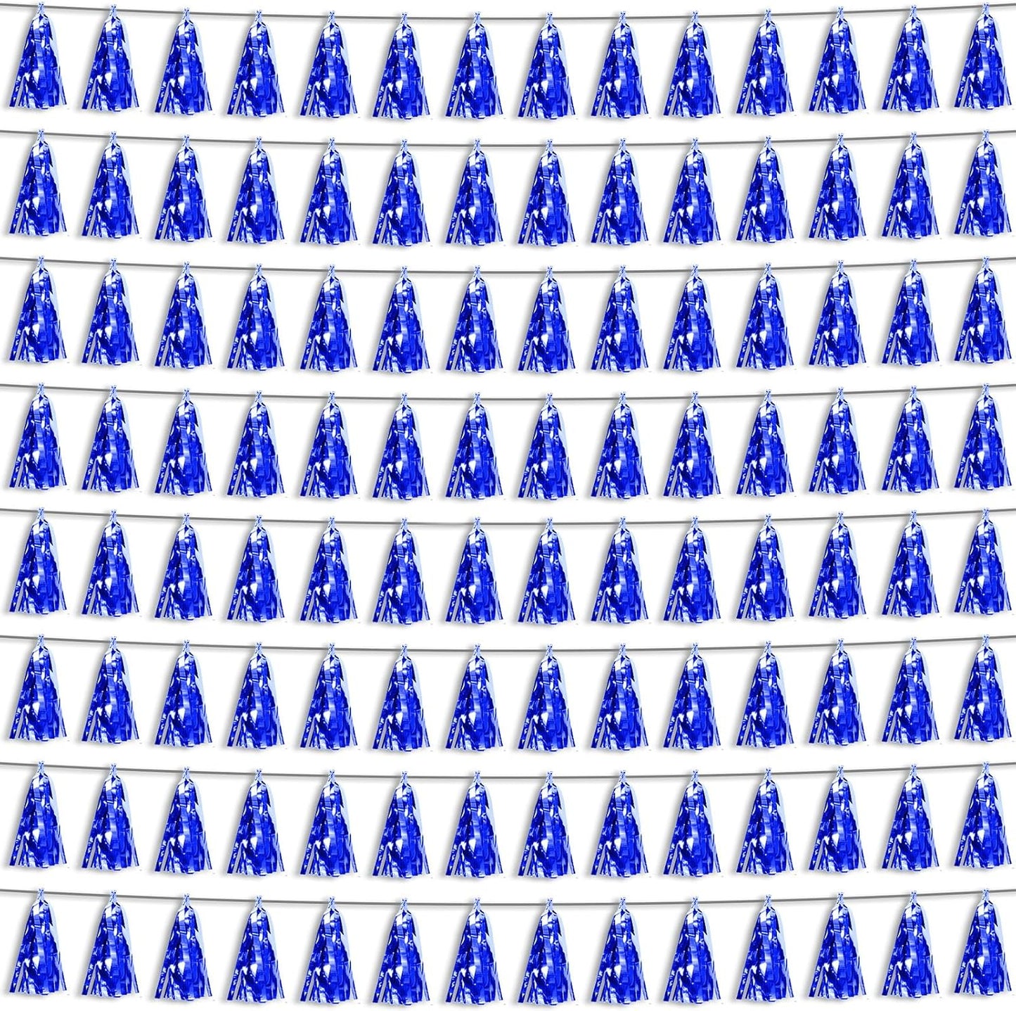 8P Blue Foil Fringe Metallic Tassel Streamers Banner Tassel Garland for Parade Floats, Bachelorette, Wedding, Birthday, Halloween, Christmas, Bridal/Baby Shower Party Decorations