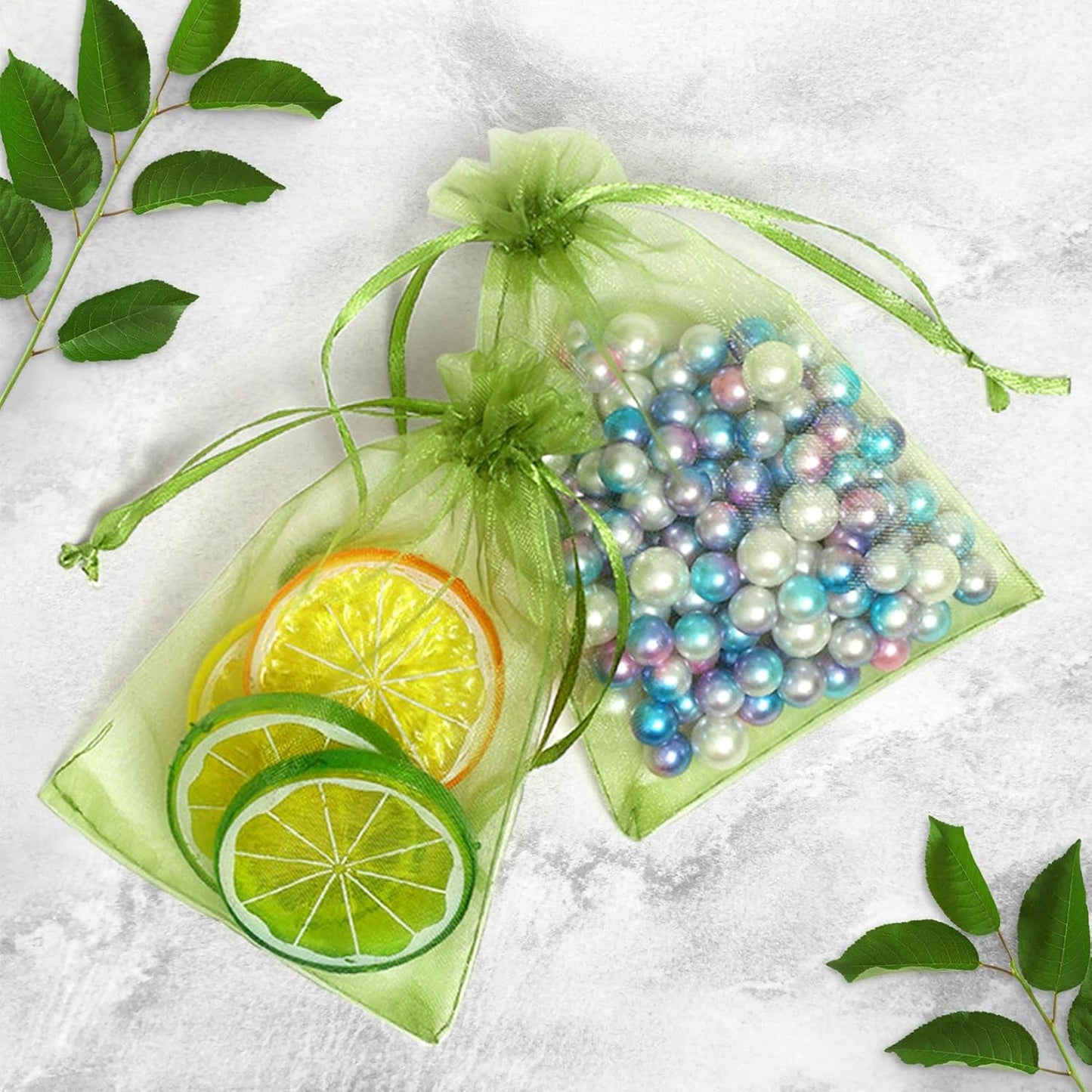 ANZNKU 100 Pack Green Organza Bags 4 x 6 inch Premium Sheer Drawstring Small Mesh Bags for Candy Jewelry Party Christmas Wedding Favor Gift Bag
