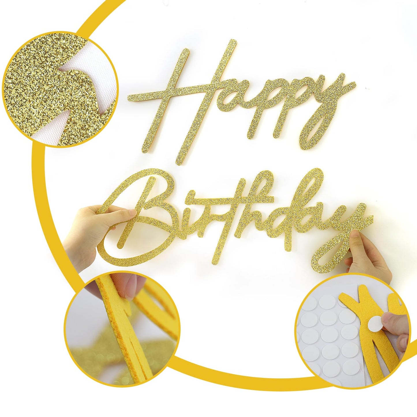 MASTRON Happy Birthday Sign for Backdrop - Glitter Felt Happy Birthday Letter Sign for Balloon Arch