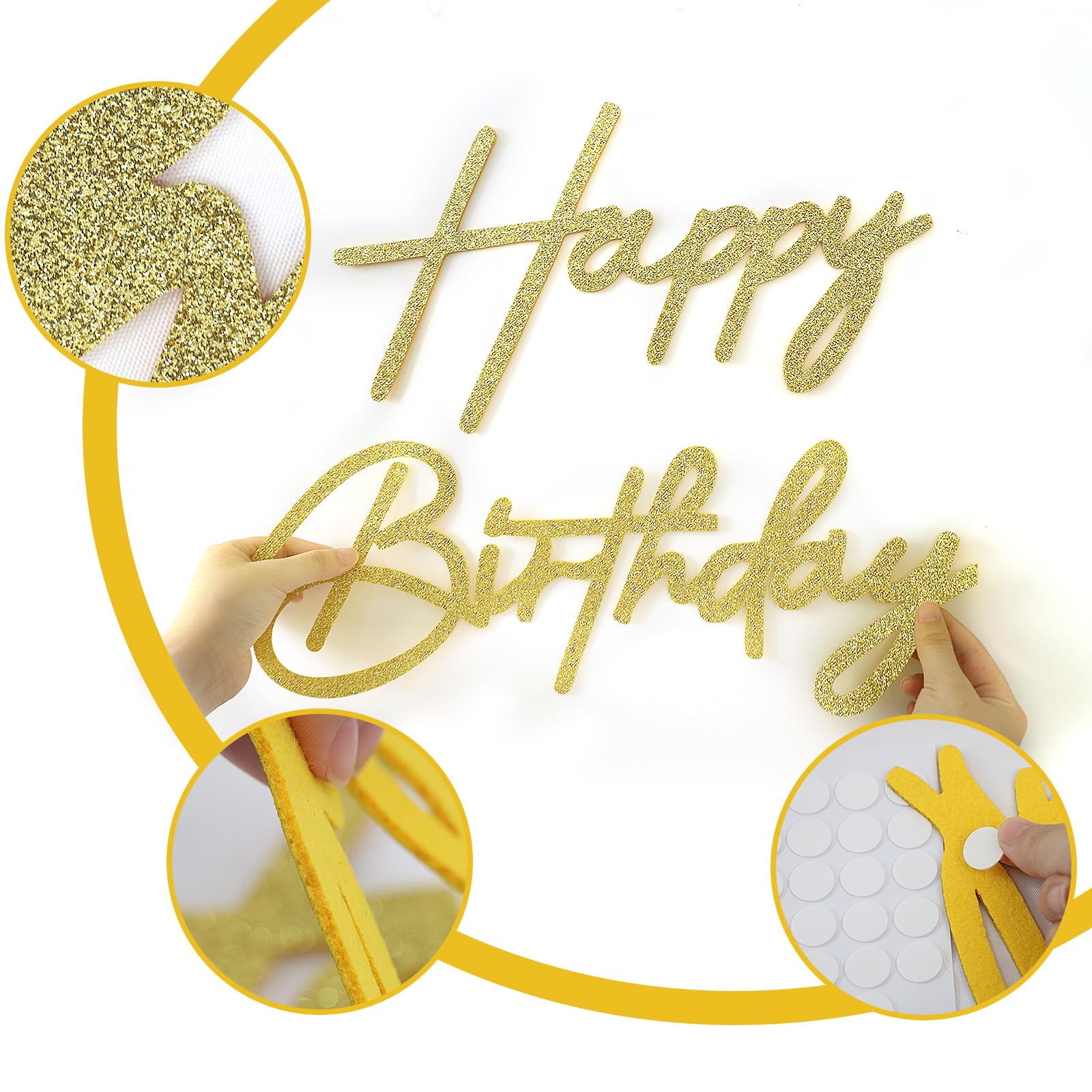 MASTRON Happy Birthday Sign for Backdrop - Glitter Felt Happy Birthday Letter Sign for Balloon Arch