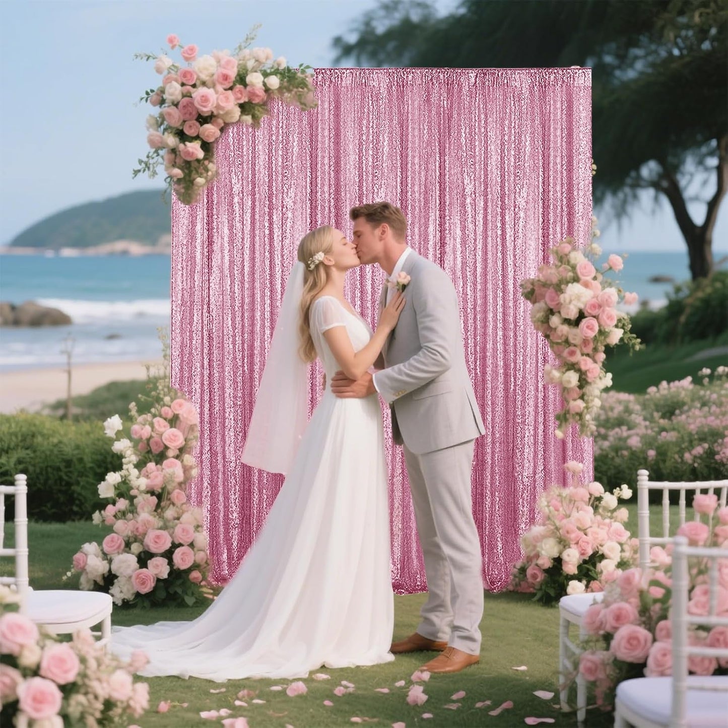 Pink Sequin Backdrop Curtain 4 Pieces 2FTx8FT Glitter Photography Backdrop for Party Wedding Birthday Christmas Decorations