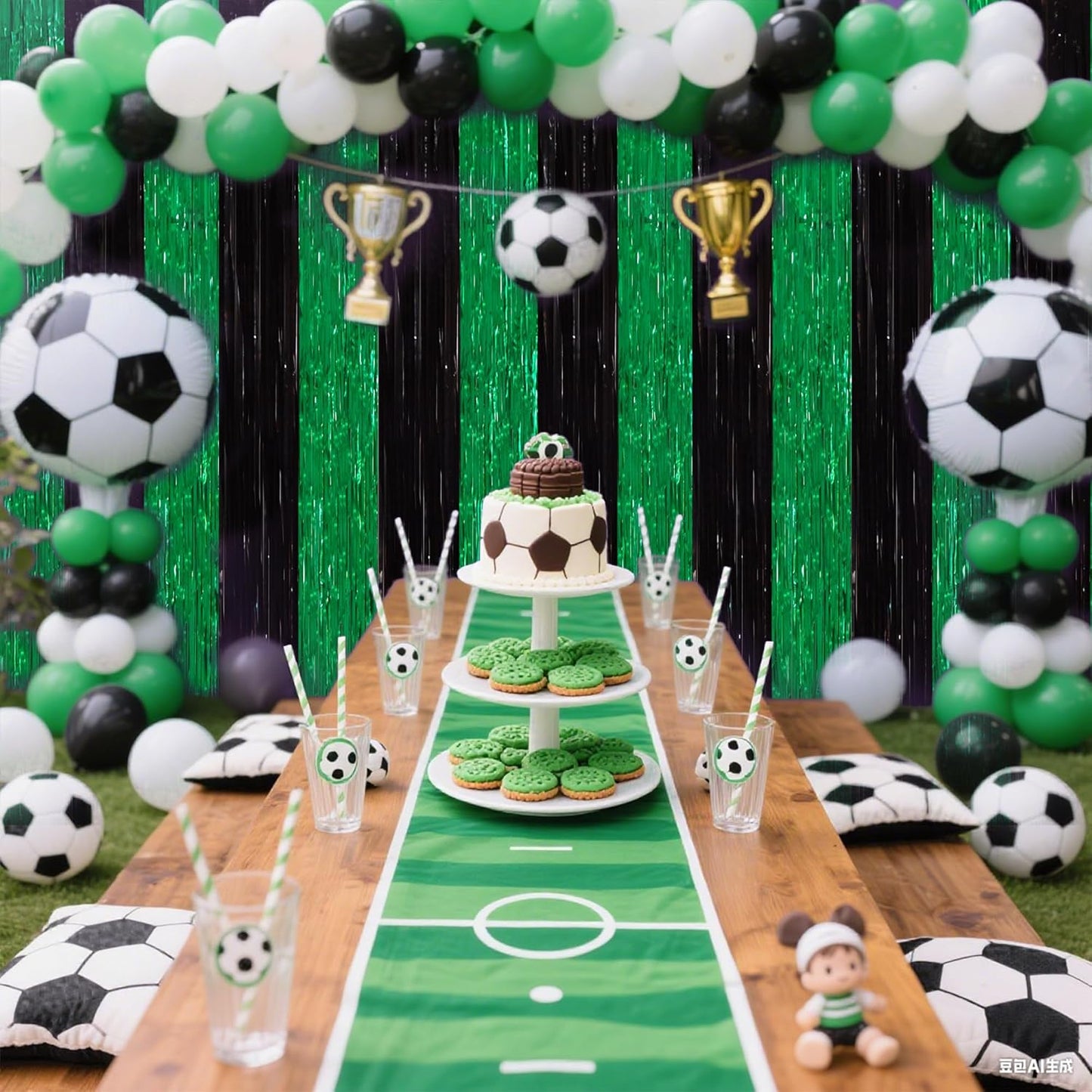 TONIFUL 2Pcs Black Green Door Streamers,Green Photo Booth Backdrop,Metallic Streamers Green Foil Fringe Curtains for Birthday,Christmas,New Year,St. Patrick's Day Party Streamers Decor