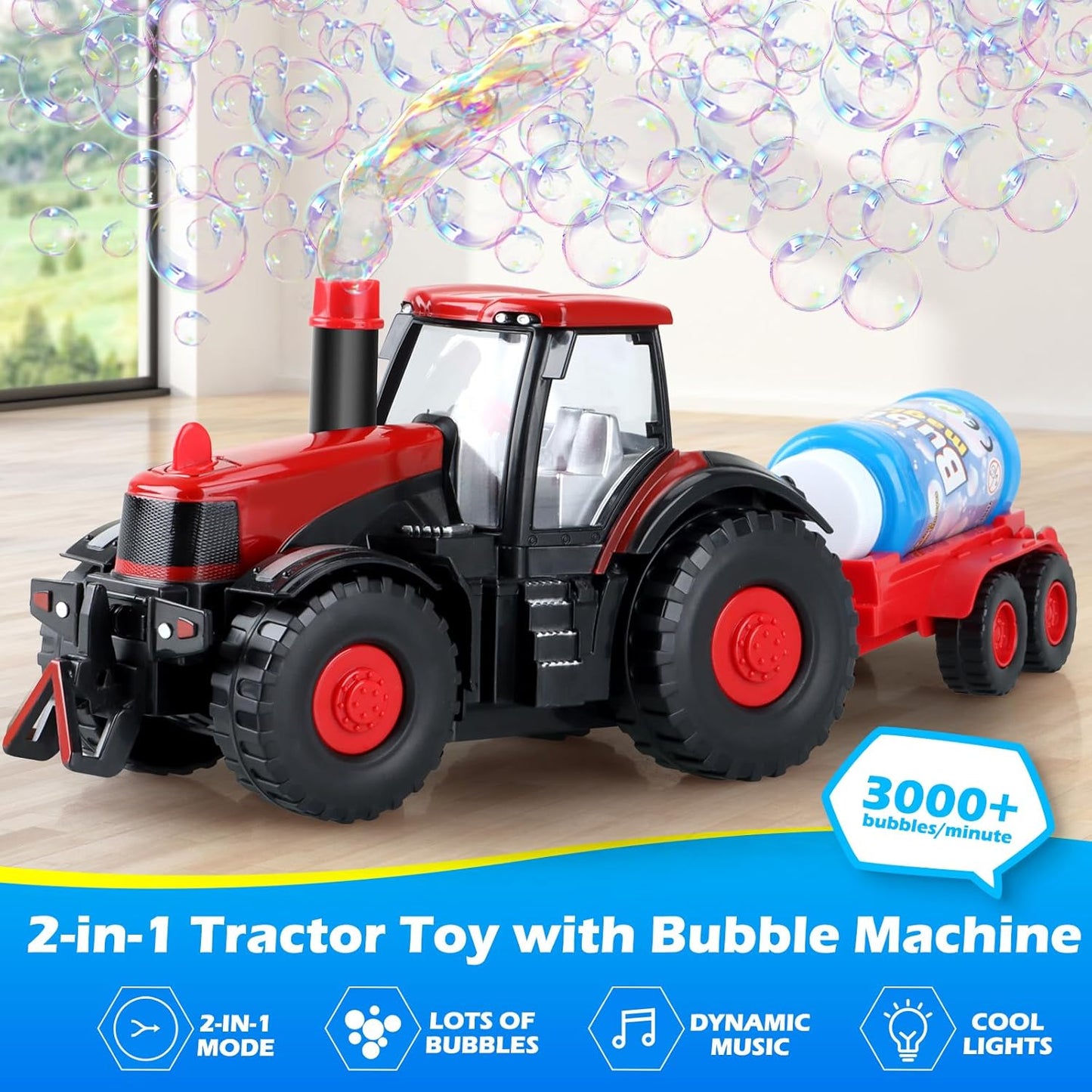 Tractor Bubble Machine for Kids 3 4 5 6 Years Old Boys: 2 in 1 Farm Tractor Toy Automatic Bubble Blowing with Lights & Sounds, Indoor Outdoor Toys for Toddlers, Ideal Gifts for 3-8 Year Olds