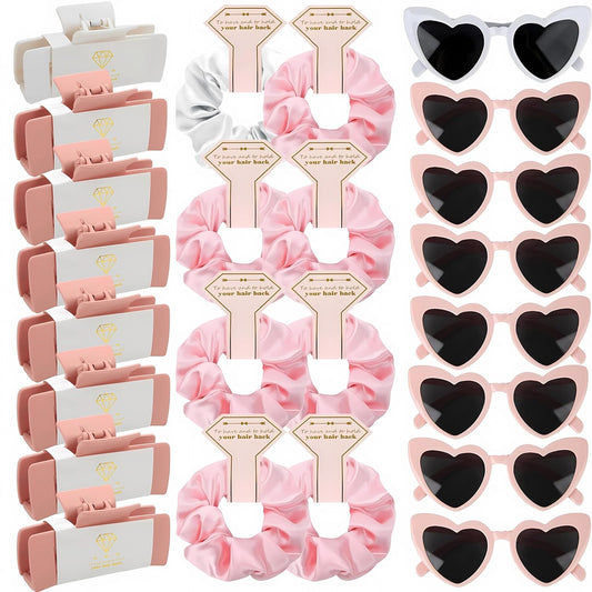 Bridesmaid Scrunchies Proposal Gifts 4.1inch square Hair Claws Bachelorette Hair Clip heart sunglasses Girls gift for Wedding Party Favors (White&Pink)