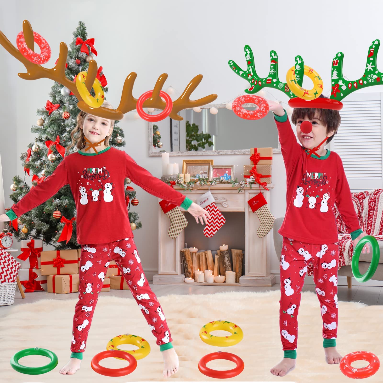 Christmas Games Decorations, Inflatable Reindeer Antler Ring Toss Game, Stocking Stuffers for Men