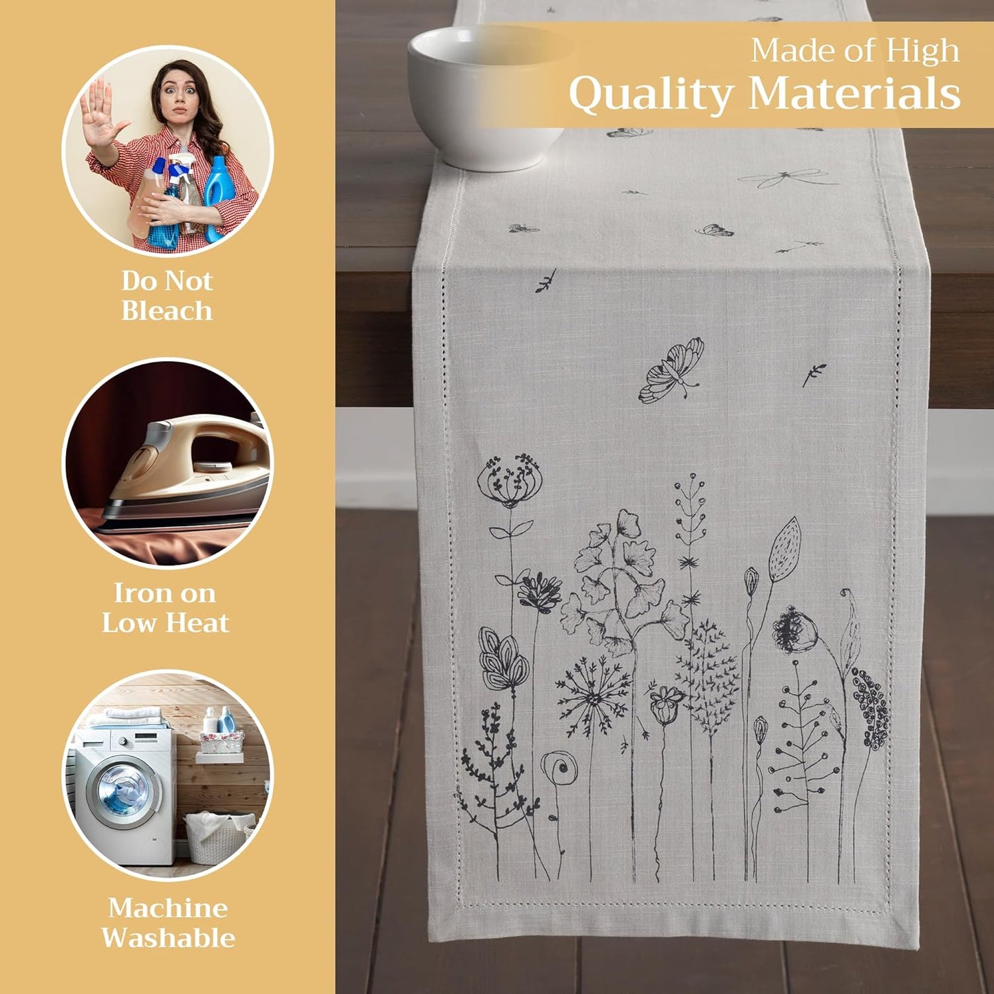 Maison d' Hermine Table Runner 100% Cotton Single Layer Table Runners 72 inches Long Decorative for Home Kitchen Dining Party Baby Shower Wedding Bridal Shower Spring Summer (Flore, 14.50" x 72")