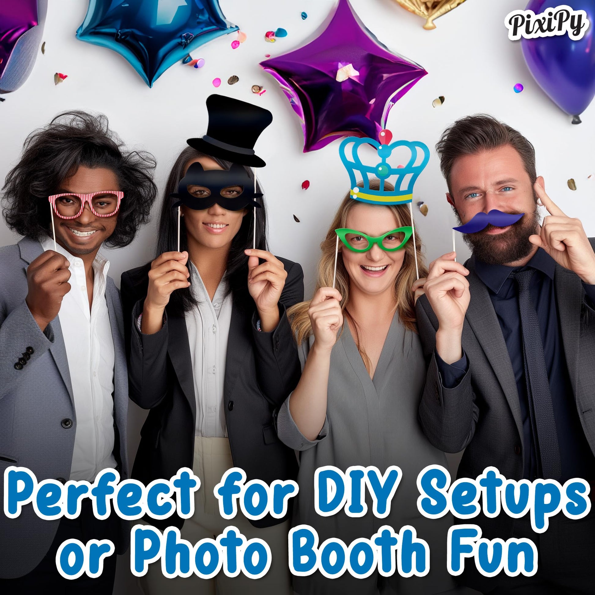 Photo Booth Props - 66 Piece Multicolor Kit - Fun Selfie Party Accessories - Mustaches, Hats, Lips