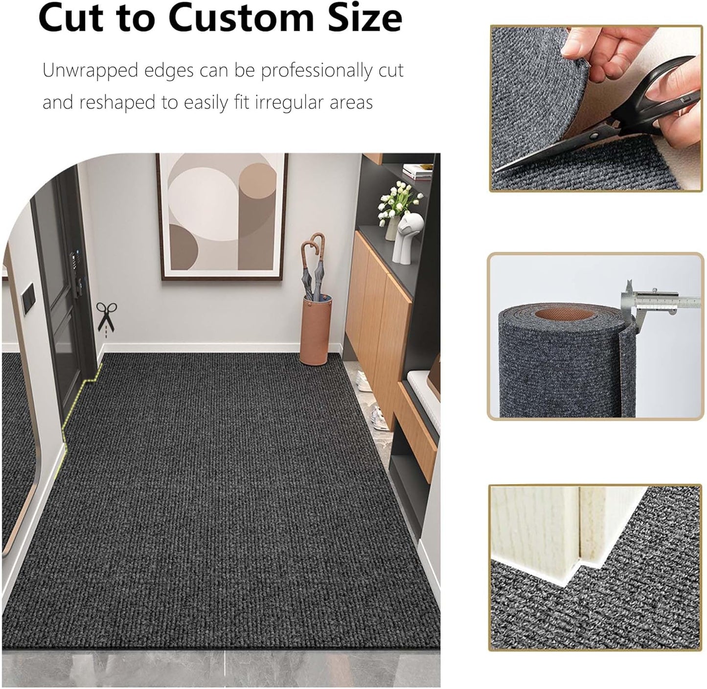 jxgzyy Runner Rugs 3 x 10 ft, Non Slip Entrance Doormat, 0.25” Thickness Indoor Outdoor Carpet Runner with Rubber Backing, Waterproof Custom Size Heavy Duty Floor Mat for Hallway Laundry Patio