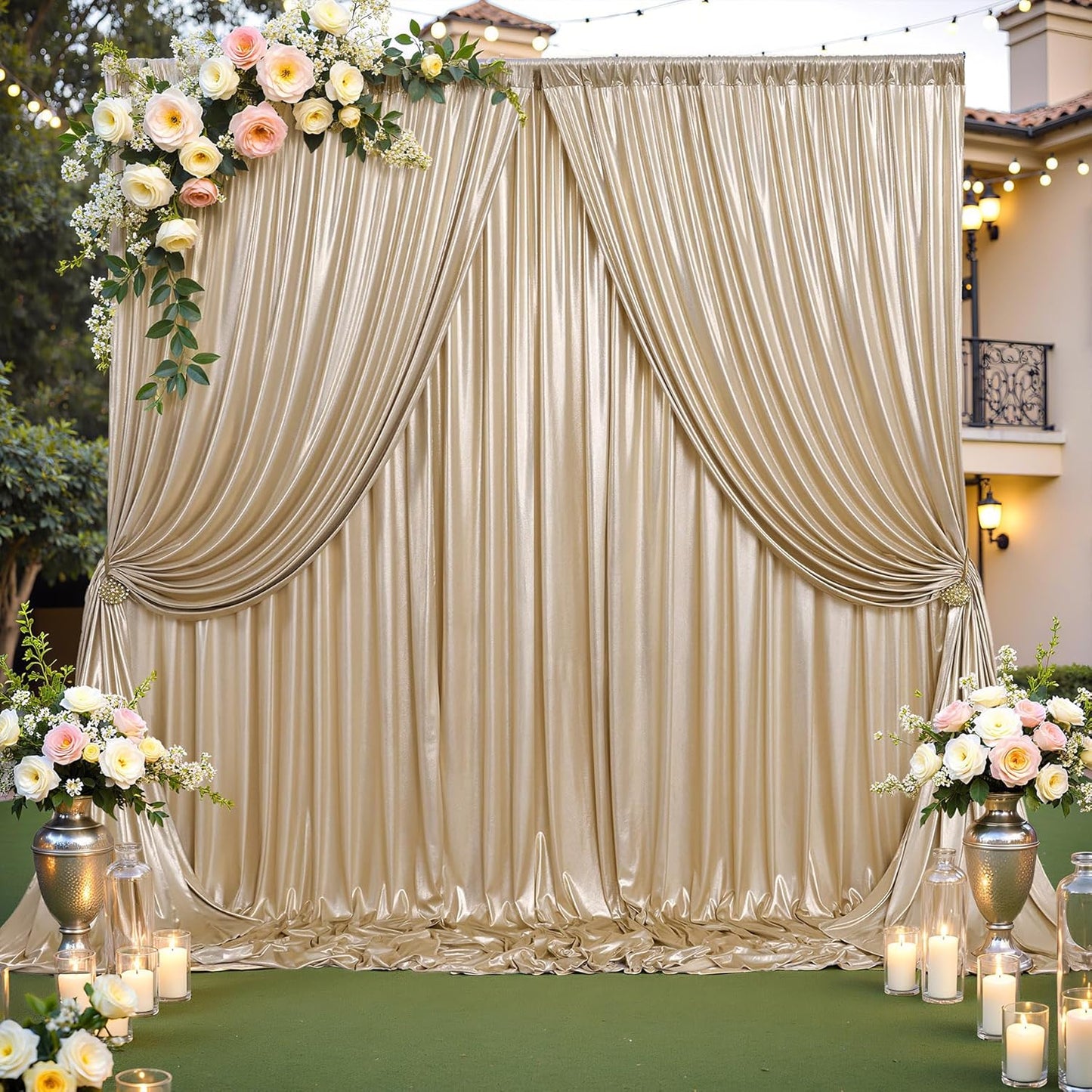10x10 ft Champagne Sequin Backdrop Curtain Panels for Parties, Wrinkle Free Glitter Photo Backdrop Drapes 2 Panels 5x10FT Shimmer Back Drop Cloth for Wedding Birthday Christmas Photography Background