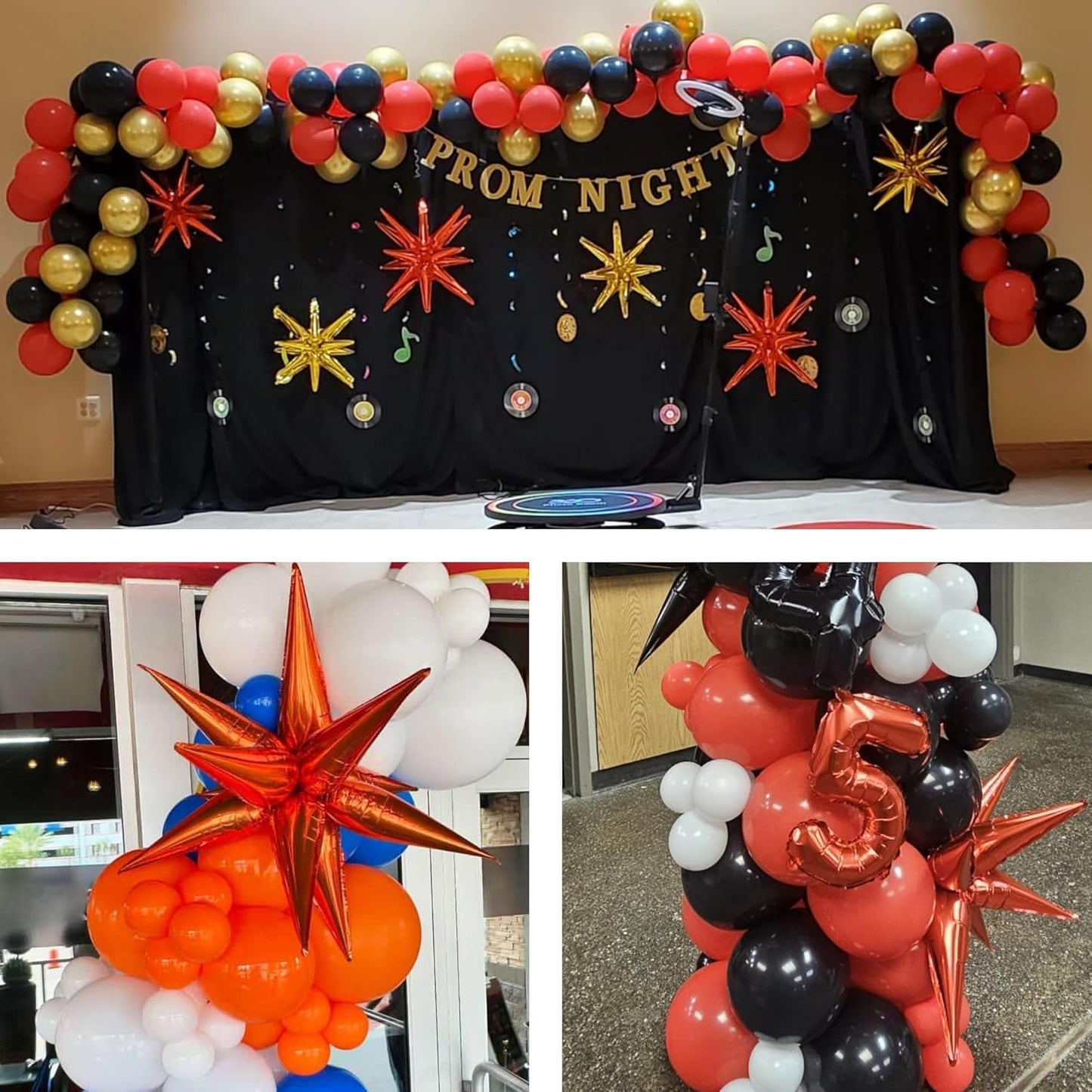 Black Orange Star Balloons 12pcs, 27/22 Inch Foil Star Explosion Balloons, Large Spike Mylar Cone Balloon, Fireworks Shape Balloon Decor for Graduation Birthday Halloween Backdrop