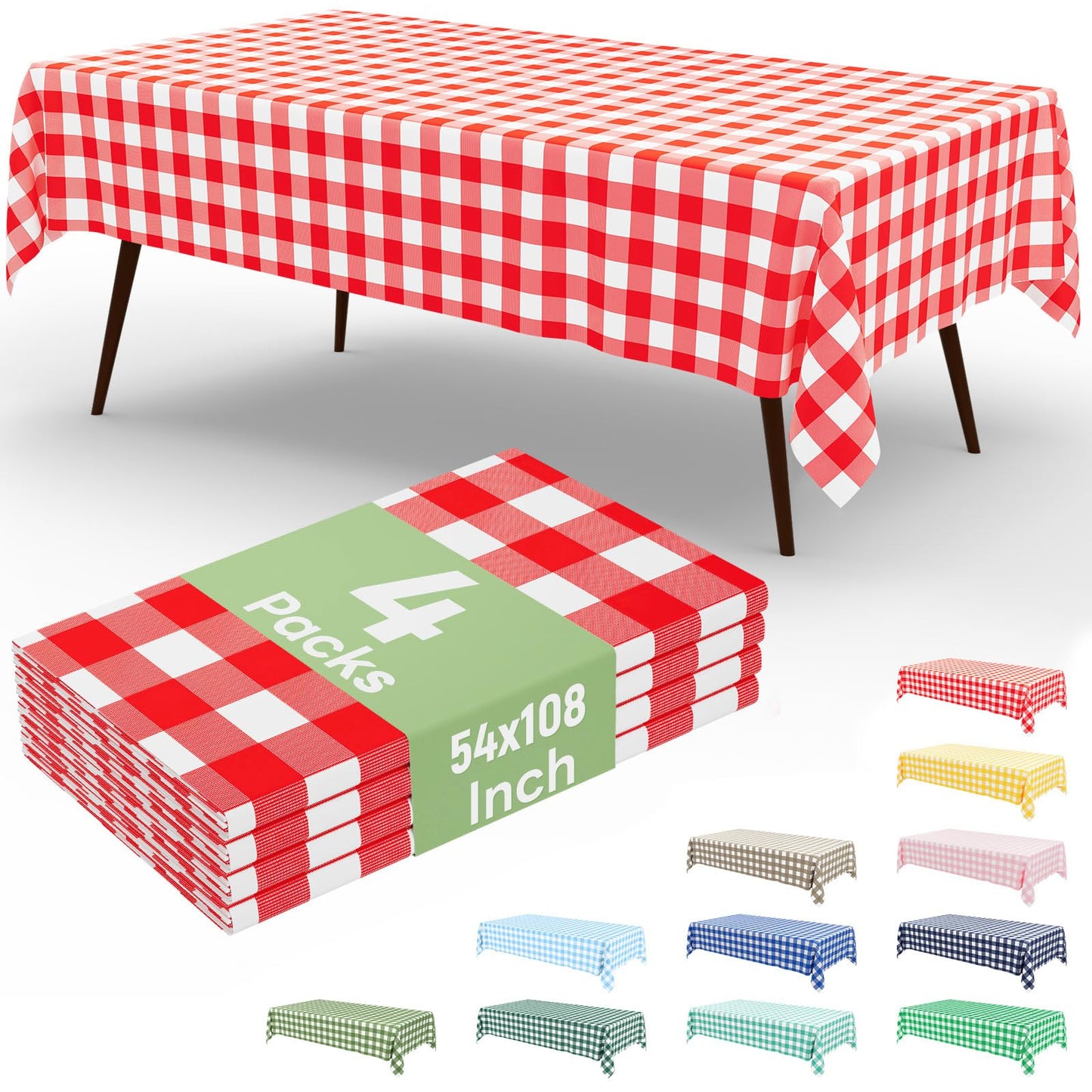 misaya 4 Packs Buffalo Disposable Table Cloth, 54 x 108 Inch Waterproof Plastic Tablecloth