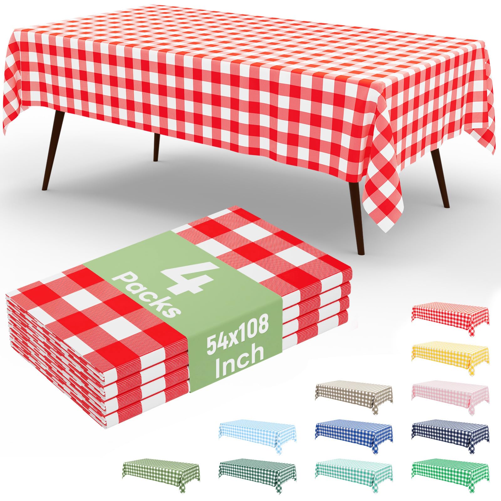 misaya 4 Packs Buffalo Disposable Table Cloth, 54 x 108 Inch Waterproof Plastic Tablecloth