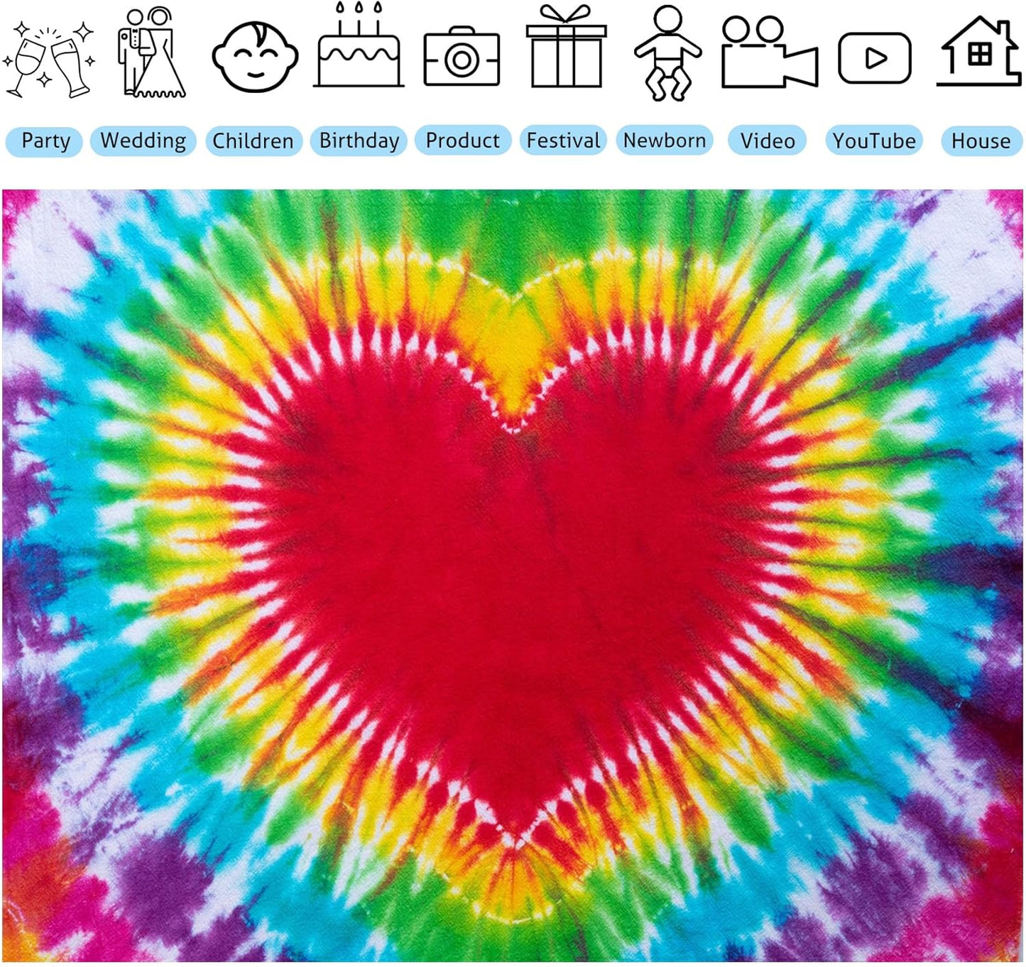 Hippie Backdrop 10x8ft 60s 70s Backgrounds Tie Dye Theme Party Decorations Hippie Supplies Photo Booth Props