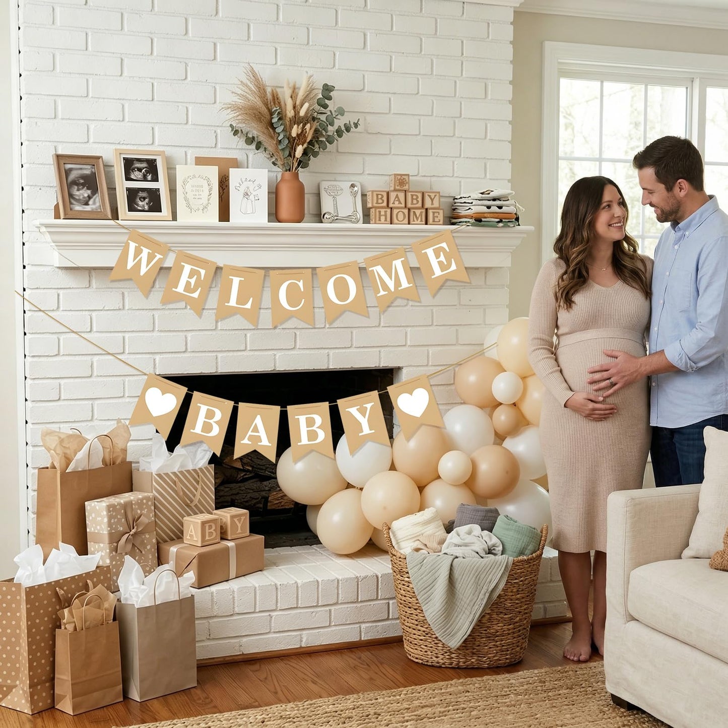 Welcome Baby Banner – Rustic Baby Shower Decorations, Gender Neutral Baby Shower Decor, Pre-Strung