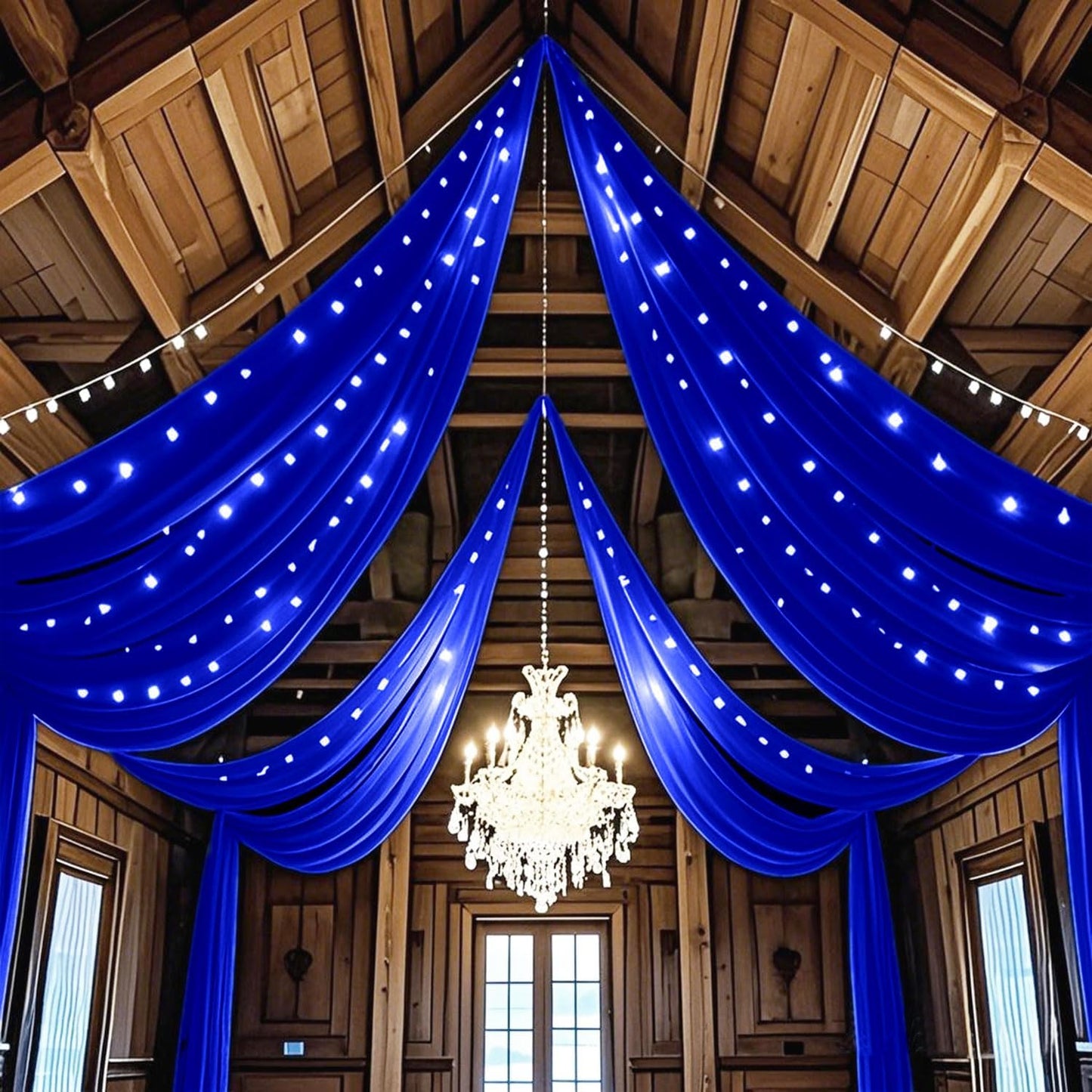 FUHSY Royal Blue Ceiling Drapes for Wedding Arch Draping Fabric Chiffon Wedding Drapery 4 Panels 5x20FT Sheer Curtains Drapes Tulle Backdrop for Reception Party Ceiling Decorations Arch Drapes Wedding