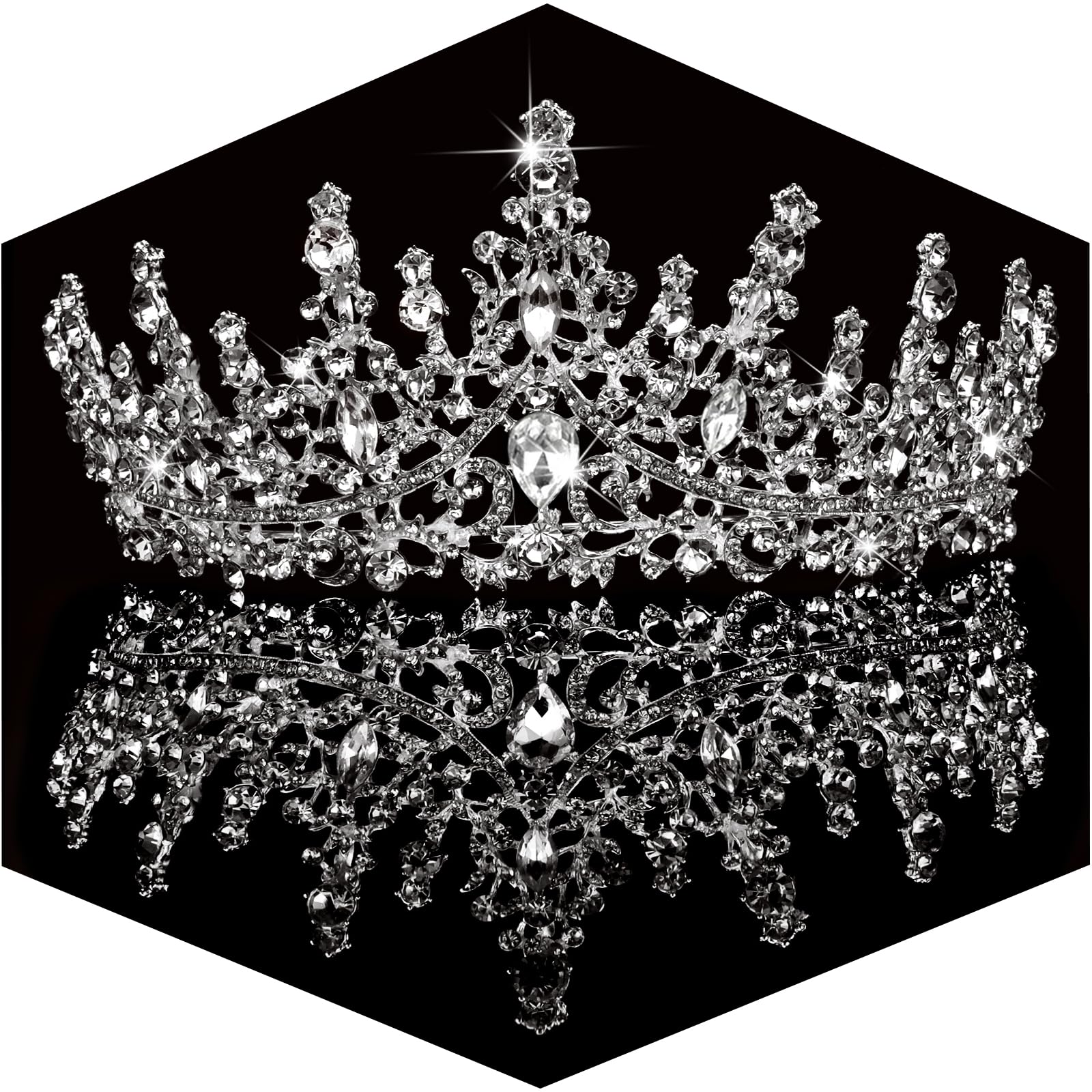 TOBATOBA Silver Wedding Crystal Tiaras and Crowns for Women, Bride Royal Queen Headband Princess