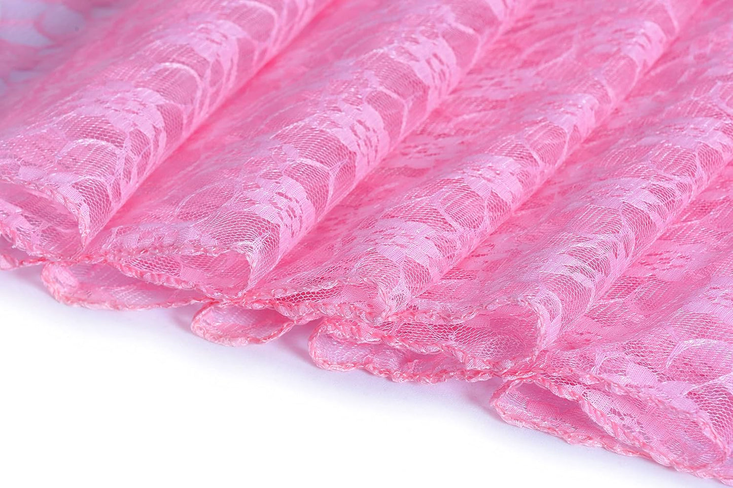 MDS Pack of 15 Wedding 12 x 108 inches Lace Table Runner for Wedding, Decorations for Birthday Parties, Banquets, Graduations, Engagements, and Runners fit Rectangle, Round Table- Pink