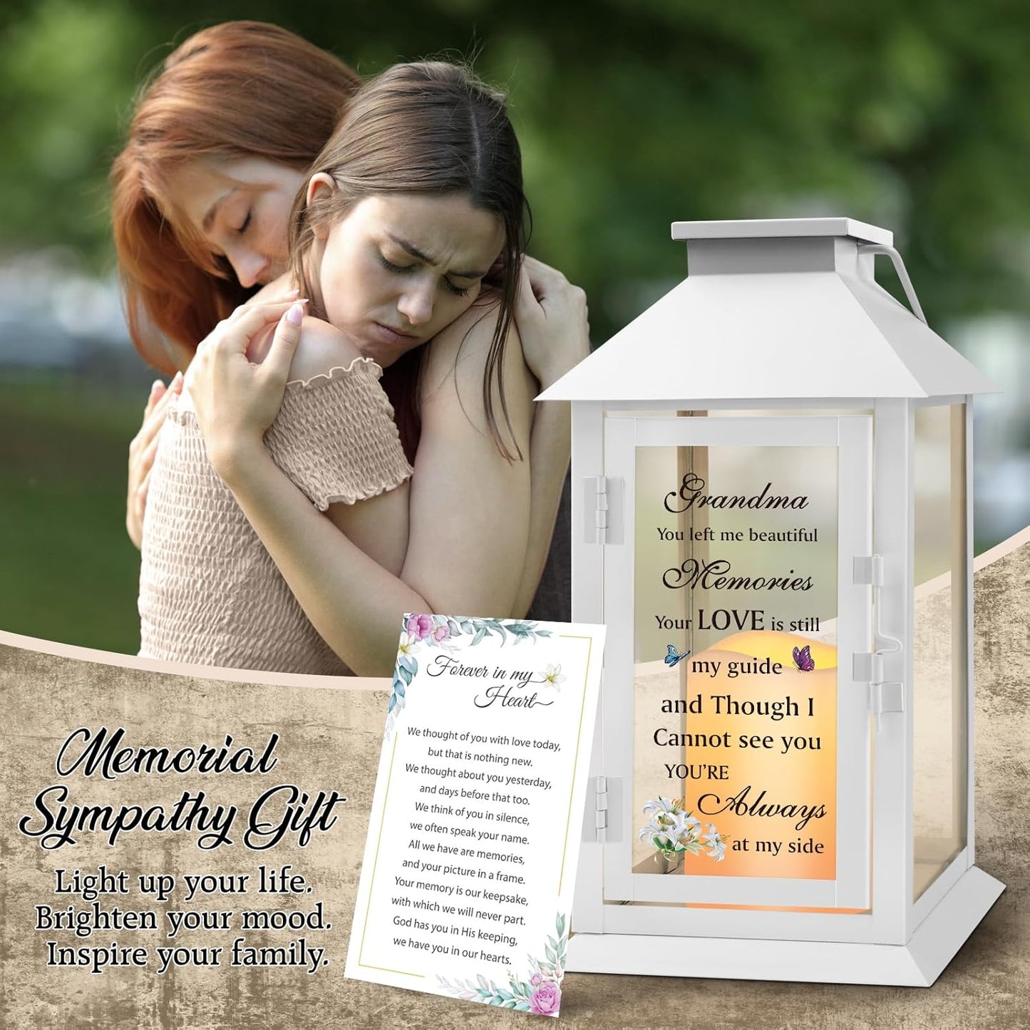 Memorial Lantern for Grandmother's Remembrance with LED Candle