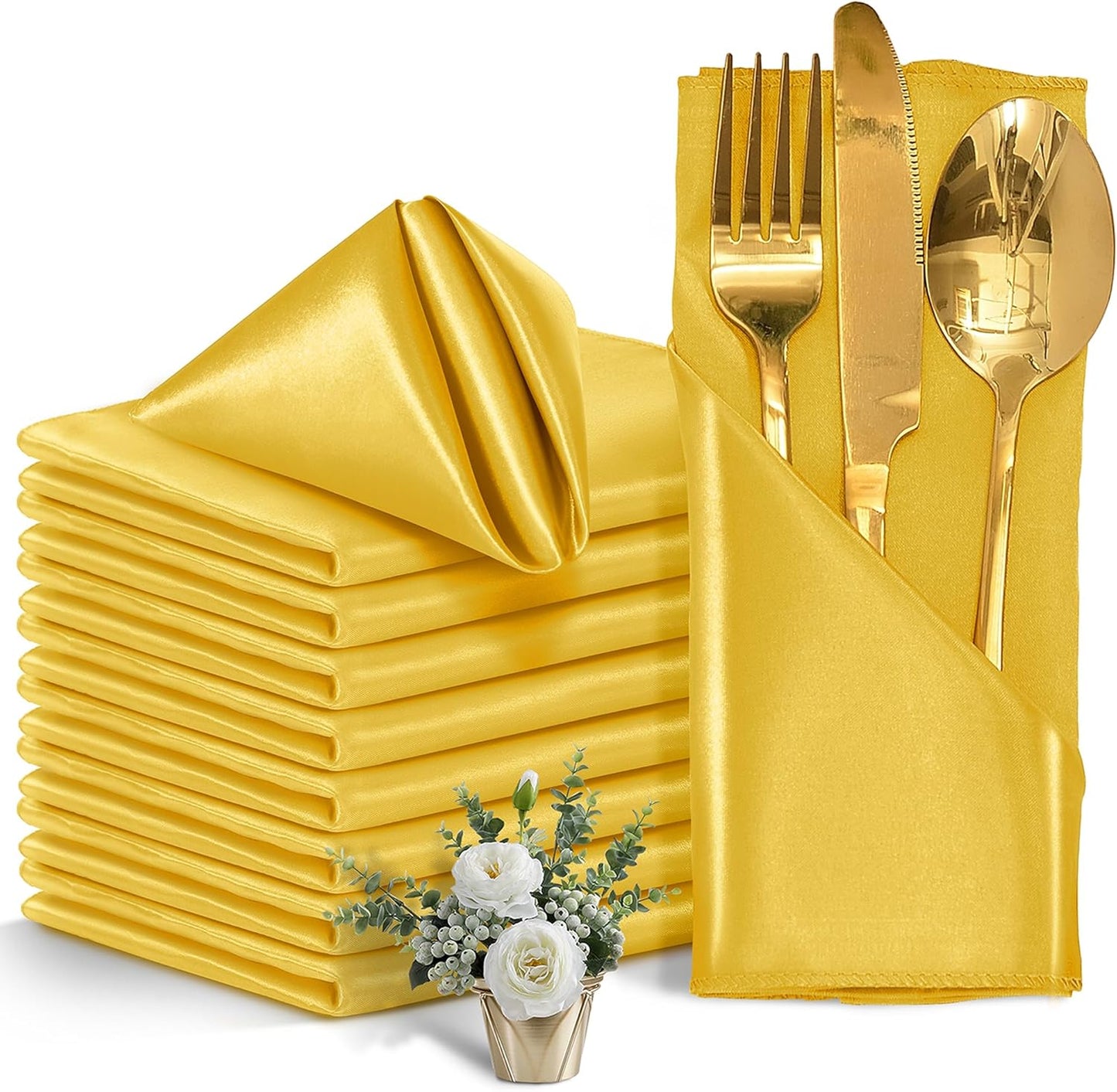50 Pieces Gold Satin Napkins, 17" x 17" Square Table Napkins, Silky Soft Smooth Washable Napkins for Restaurant, Weddings, Dinner, Party Decoration