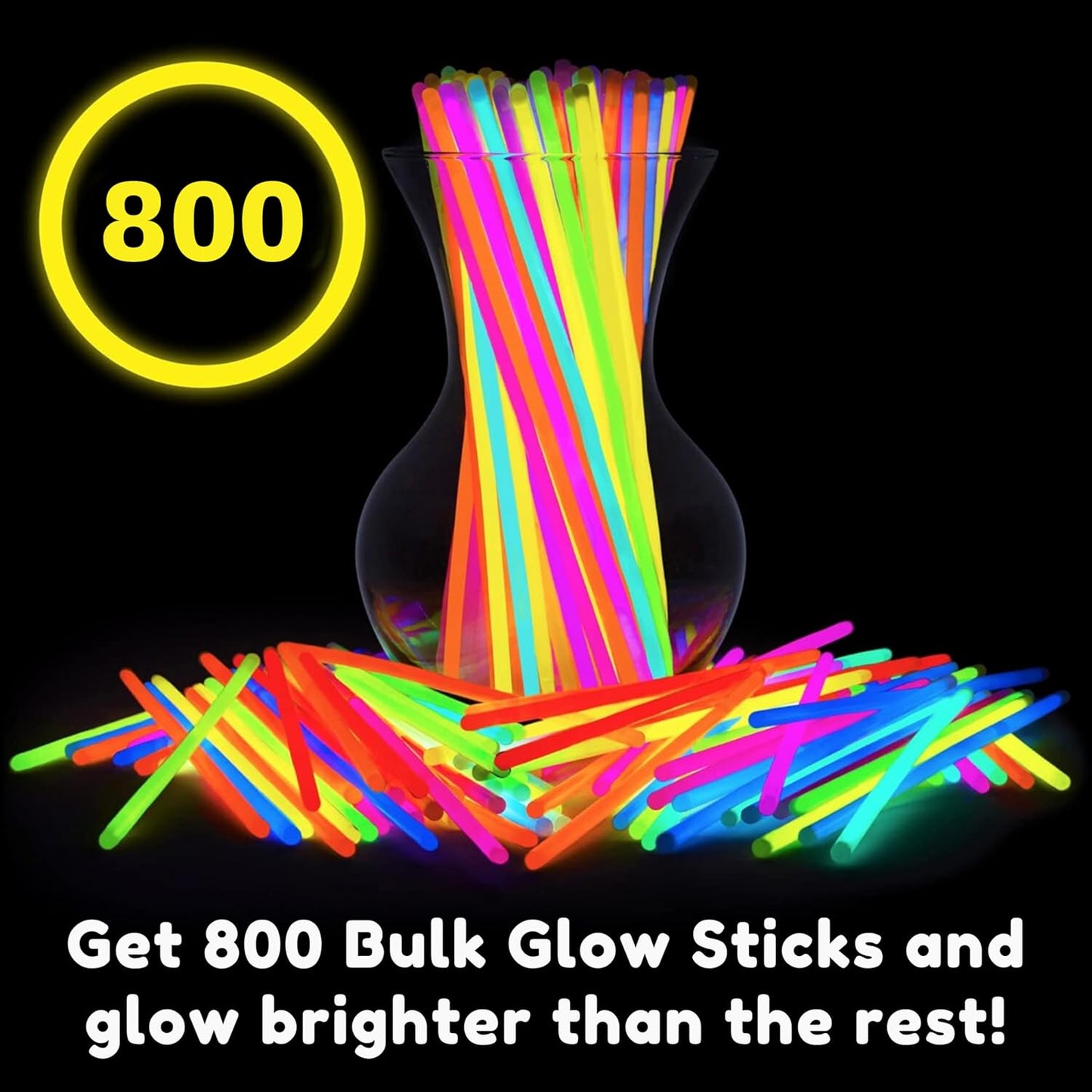PartySticks Glow Sticks 800 pack - 8 Inch Glow in The Dark Light Up Sticks Party Favors, Glow Party Decorations, Neon Party Glow Necklaces and Glow Bracelets with Connectors