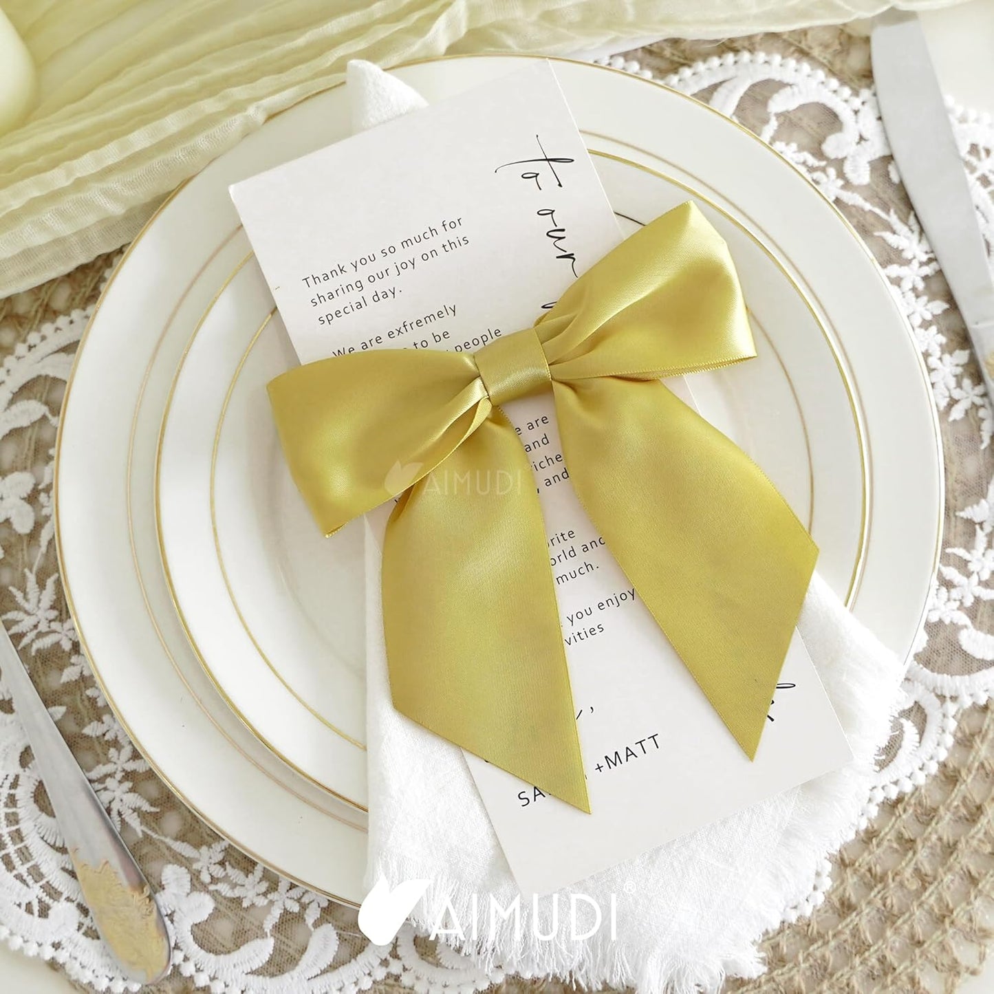AIMUDI Gold Satin Bows 5.5" Bows for Gift Wrapping Satin Twist Tie Bows Premade Ribbon Bows for Treat Bags Invitations Baskets Wreaths Crafts Wedding Birthday Party Decorations, 24 PCs