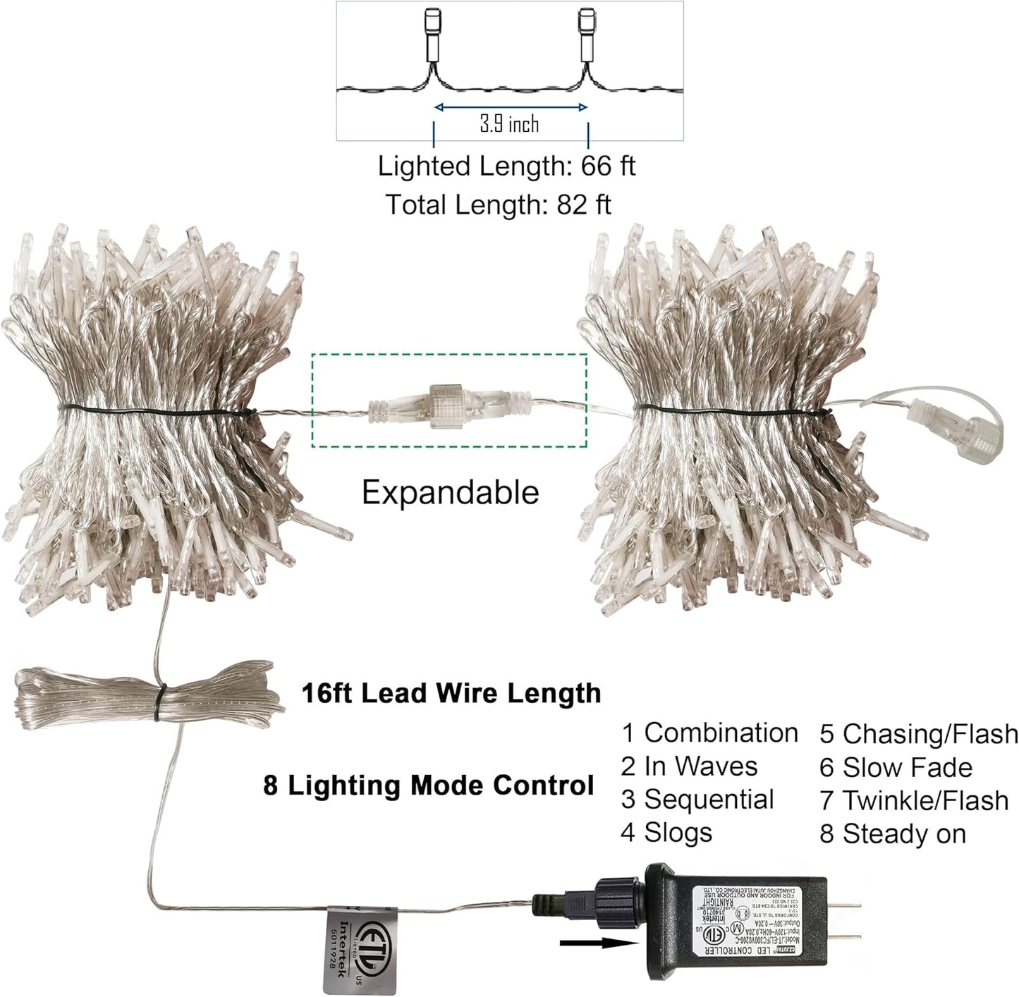 LJLNION 300 LED Christmas Lights, Extra Long 98.5FT Valentines String Lights Outdoor Indoor, 8 Lighting Modes, Plug in Waterproof Fairy Lights for Wedding Party Bedroom Decorations (Red)