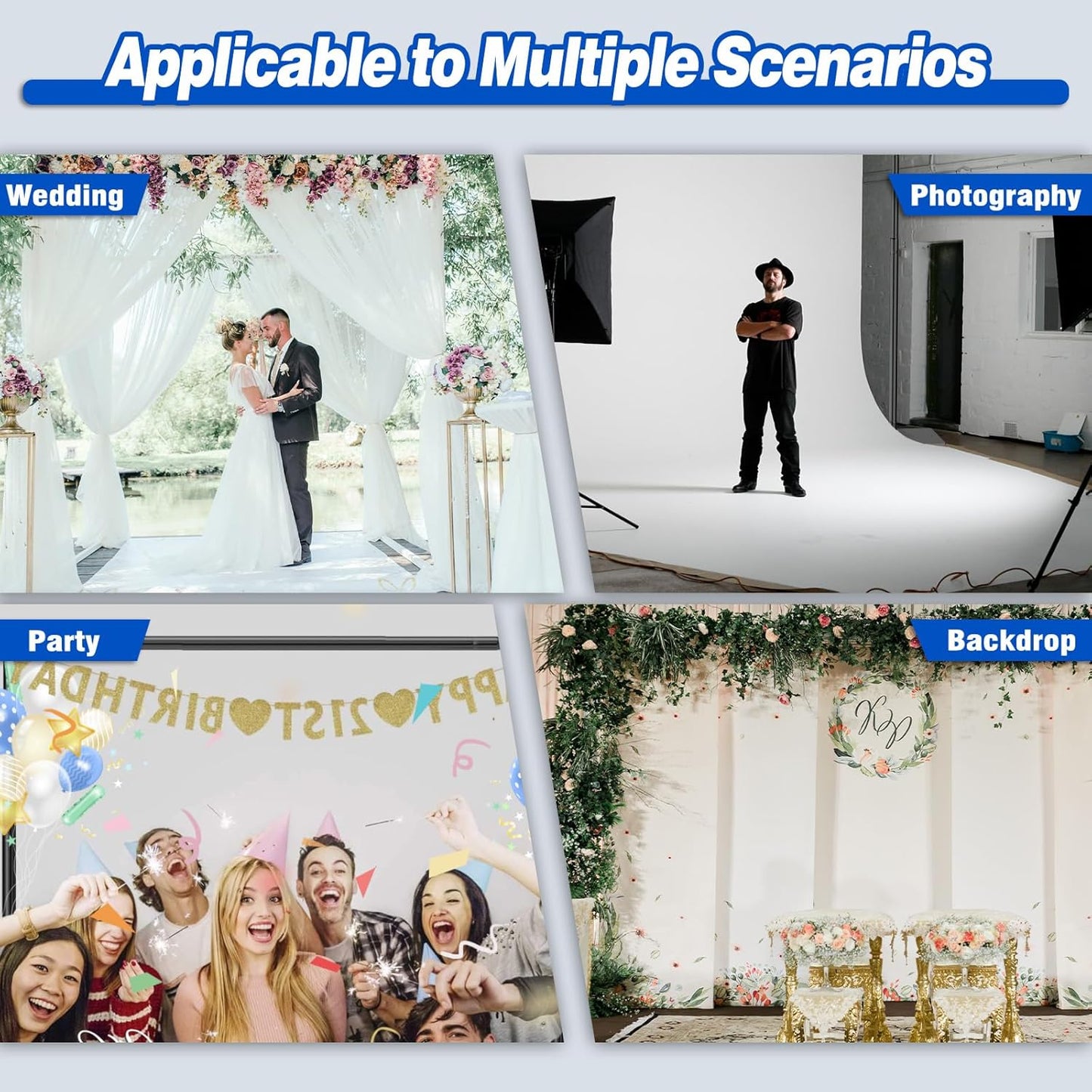 Pipe and Drape Backdrop Stand 10ftx10ft Adjustable Background Support System Heavy Duty Background Stand for Wedding Banquet Decorations Black