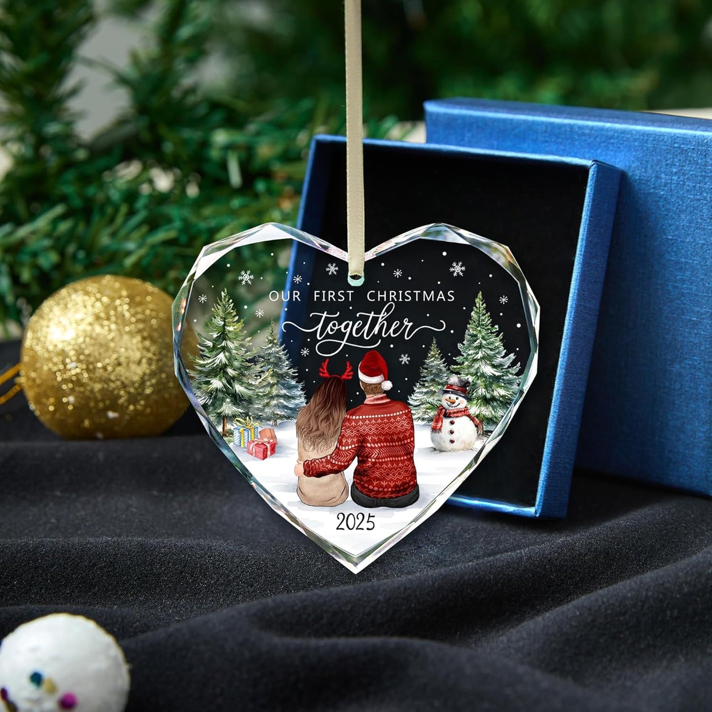 First Christmas Together Ornament 2025, Our Christmas Ornaments 2025 Gifts,Glass 1st Christmas Ornaments with Gift Box,First Christmas Together Gifts for Couple