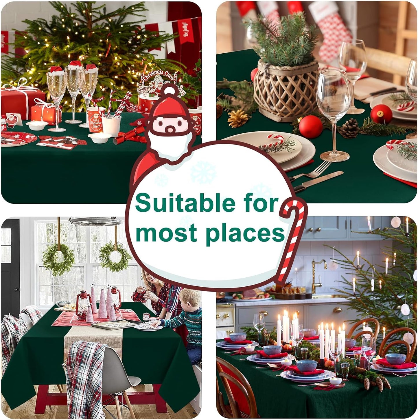 Hiasan Waterproof Tablecloth Rectangle - Washable Fabric Table Cloth for Dining Room Christmas Kitchen Birthday Party and Outdoor Use, Hunter Green, 70 x 90 Inch