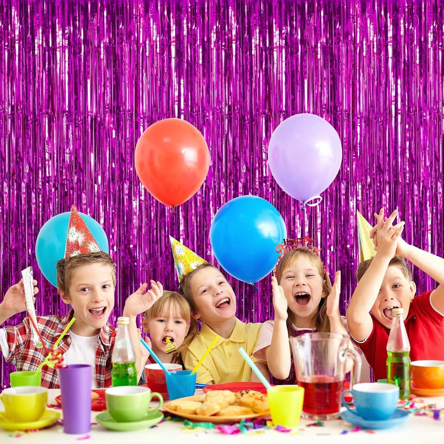 2 Pack Rose Red Fringe Curtains Foil Shiny Fringe Backdrop Tinsel Door Streamers Foil Curtains for Birthday Wedding Engagement Bridal Shower Celebration Party Decorations Large