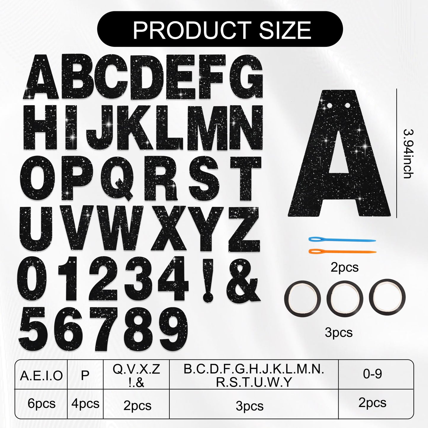BEISHIDA Glitter Black 116 PCS A-Z DIY Letter Custom Banner Party Decor