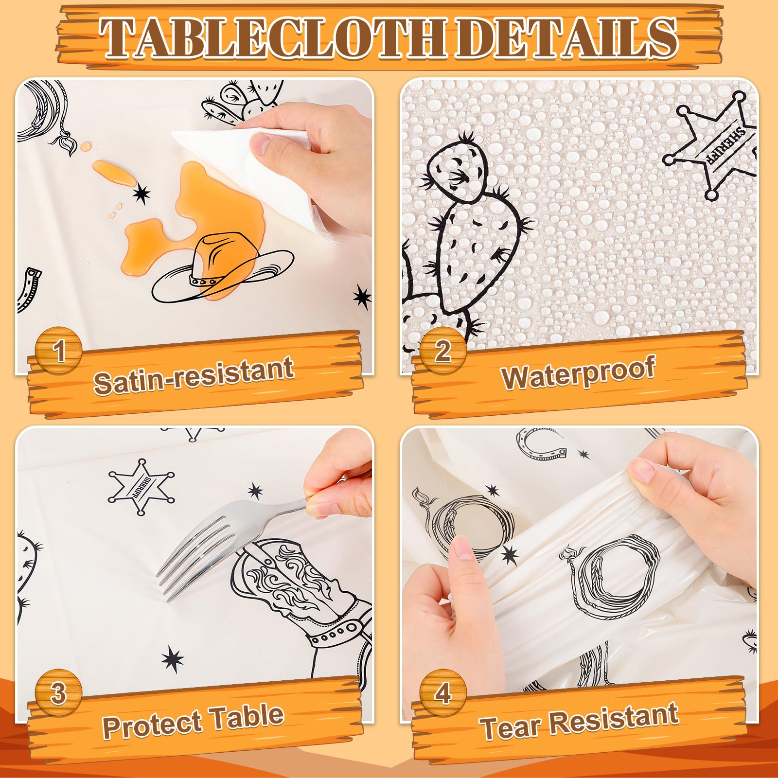 3 Pack Western Cowboy Party Decorations Tablecloth, Rodeo Table Covers
