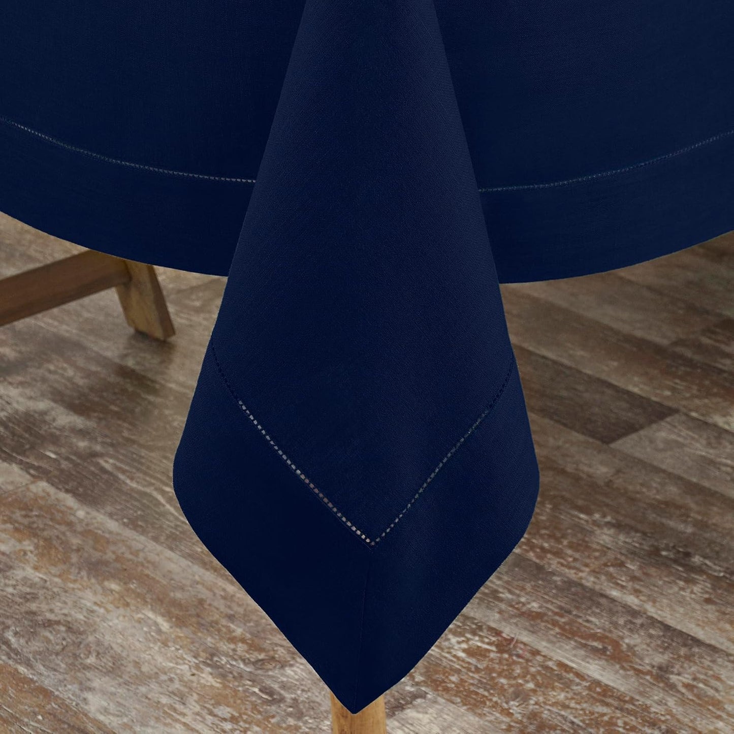 D'Moksha Homes Navy Blue Linen Tablecloth 60 x 108 Inch - 100% Pure Linen Navy Table Cloth for Rectangle Tables - Classic Hemstitch, Machine Washable Tablecloth for Fall, Autumn and Halloween