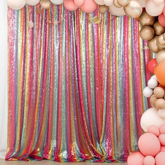 ShinyBeauty Rainbow Sequin Curtain Backdrop 5FTX10FT Sequin Wedding Backdrops for Photography Rainbow Shimmer Curtains Payette Sequin Backdrop Background