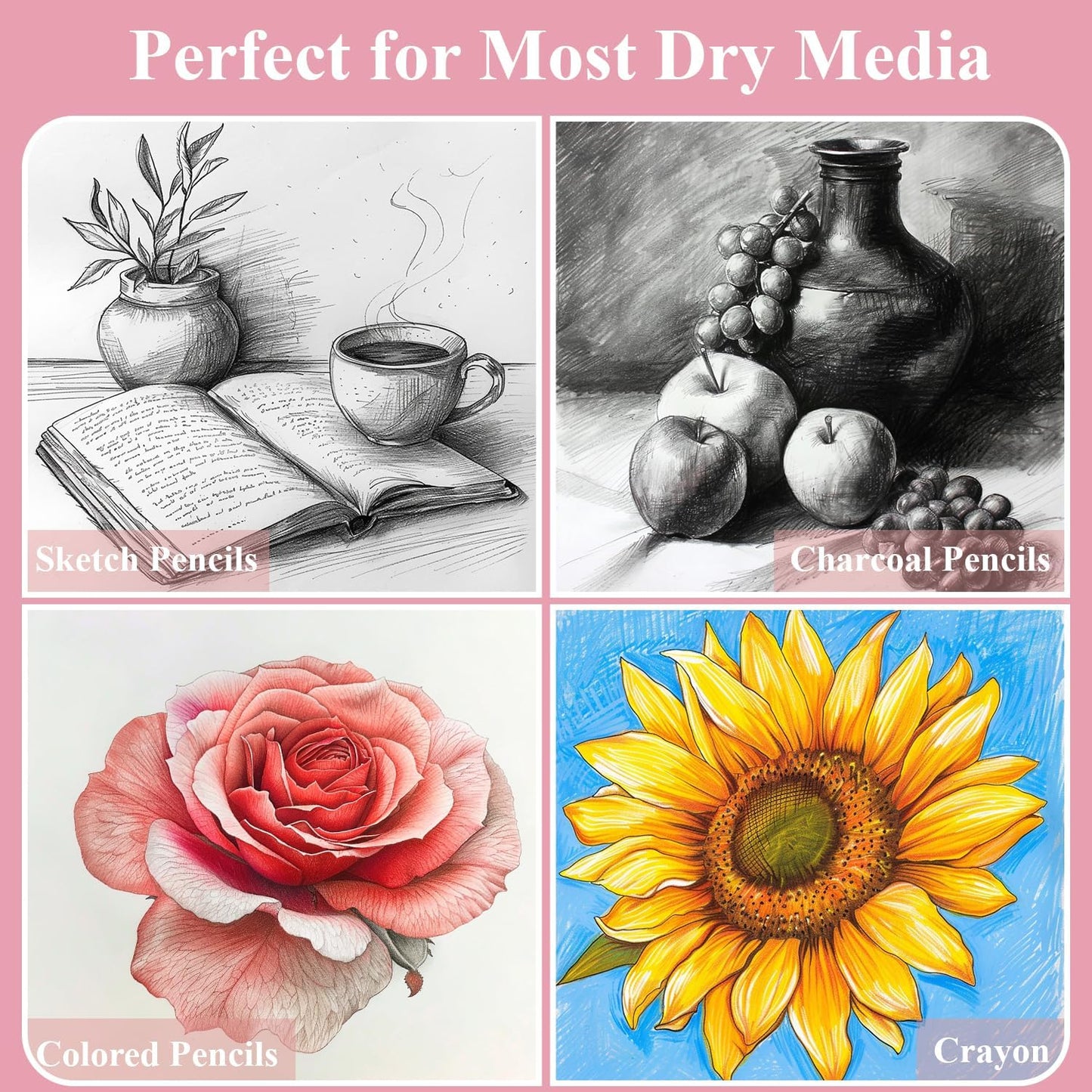 Cute Sketchbook Pink, 9"x12" Sketch Book for Teen Girls, 100 Sheets Girl Sketchbook 73lb/120gsm Drawing Paper for Kids, Art Supplies for Teens 14-16 Girls.