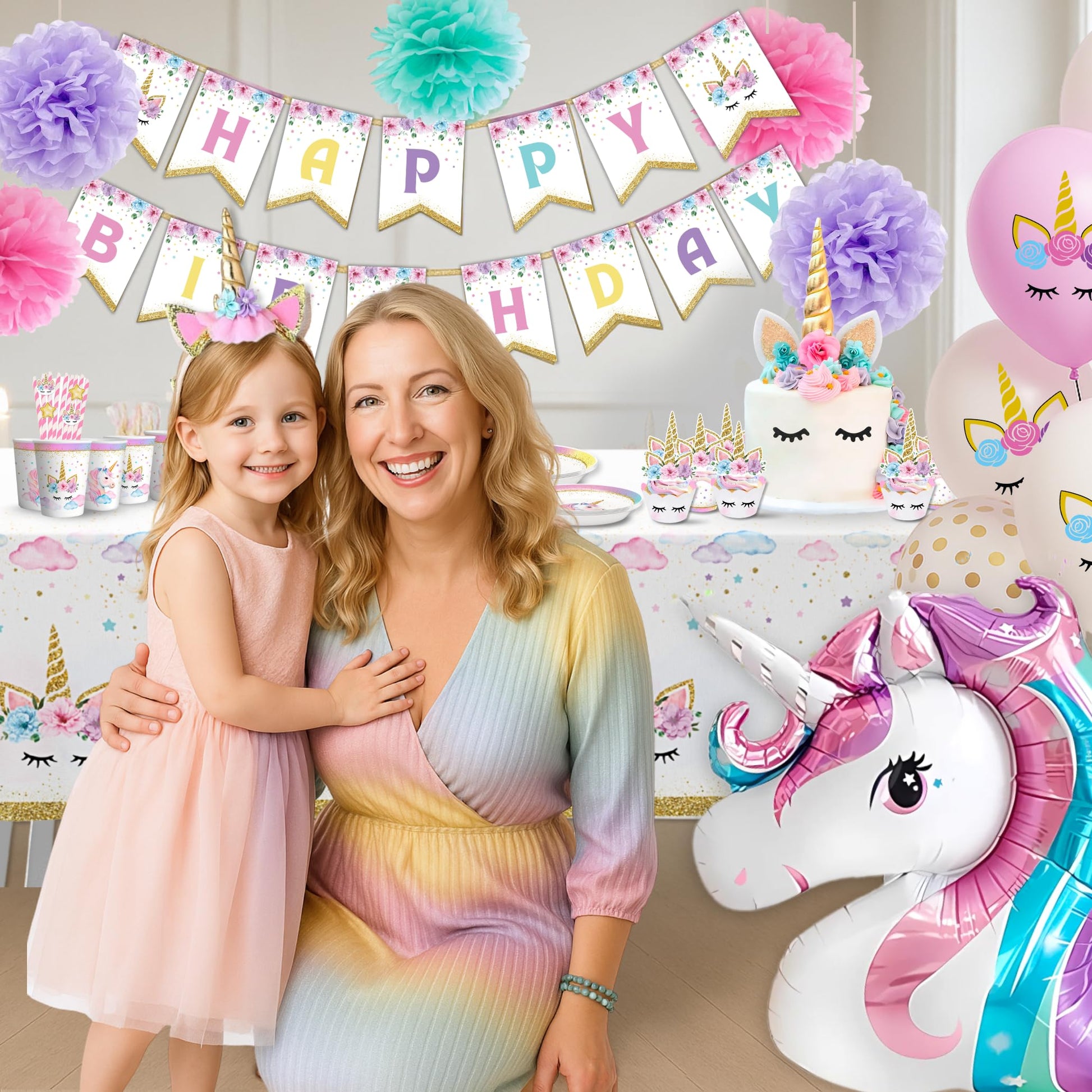 152 Pc Unicorn Birthday Decorations for Girls, Complete Party Supplies Kit