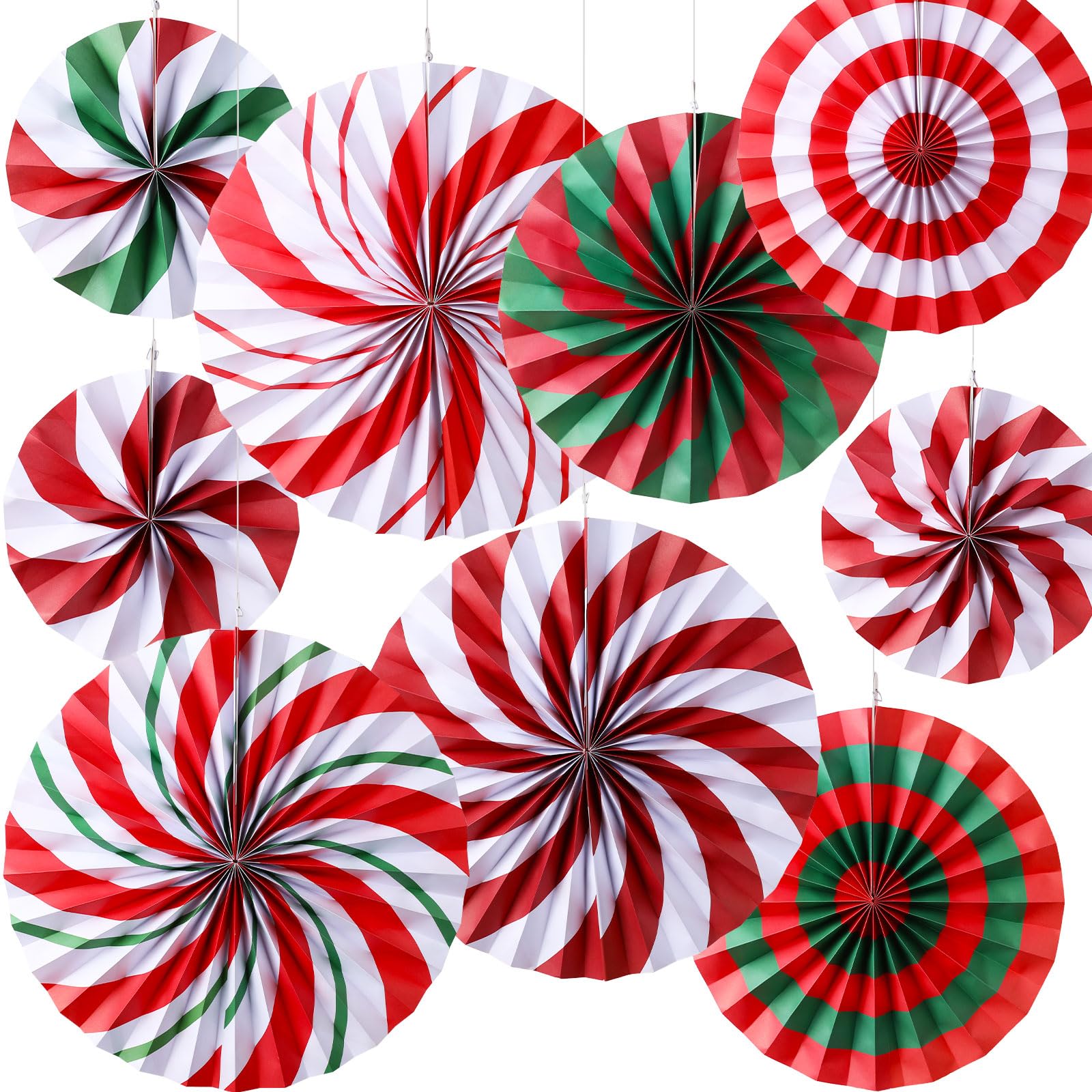 Outus Christmas Hanging Decorations Candy Paper Fans Peppermint Hanging Paper Fans Candy Cane