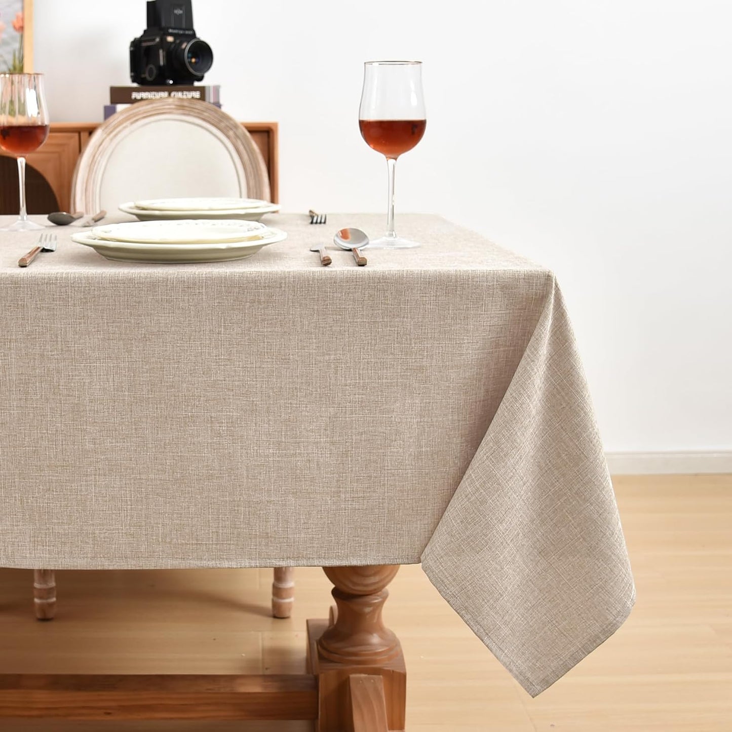 Fitable Beige Square Tablecloths 2 Pack, Linen Look Fabric Table Clothes, Rustic Holiday Table Covers for Kitchen Dining, Outdoor Picnic, Farmhouse (54 x 54 Inch)