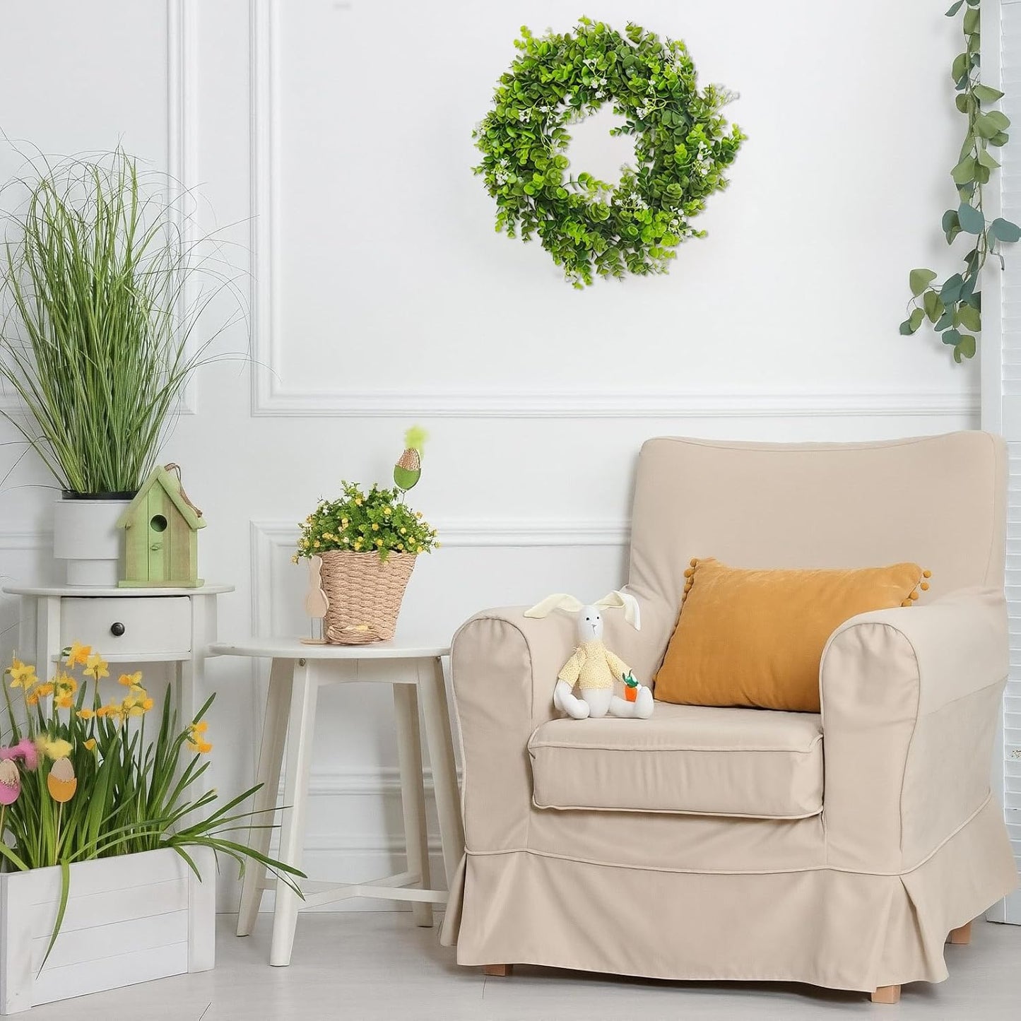 MAKHOT Artificial Eucalyptus Front Door Wreath, Spring Summer Green Wreath, Door Green Garland for Home Porch Window Wall Farmhouse, Fake Garland for Indoor/Outdoor All Seasons Decor