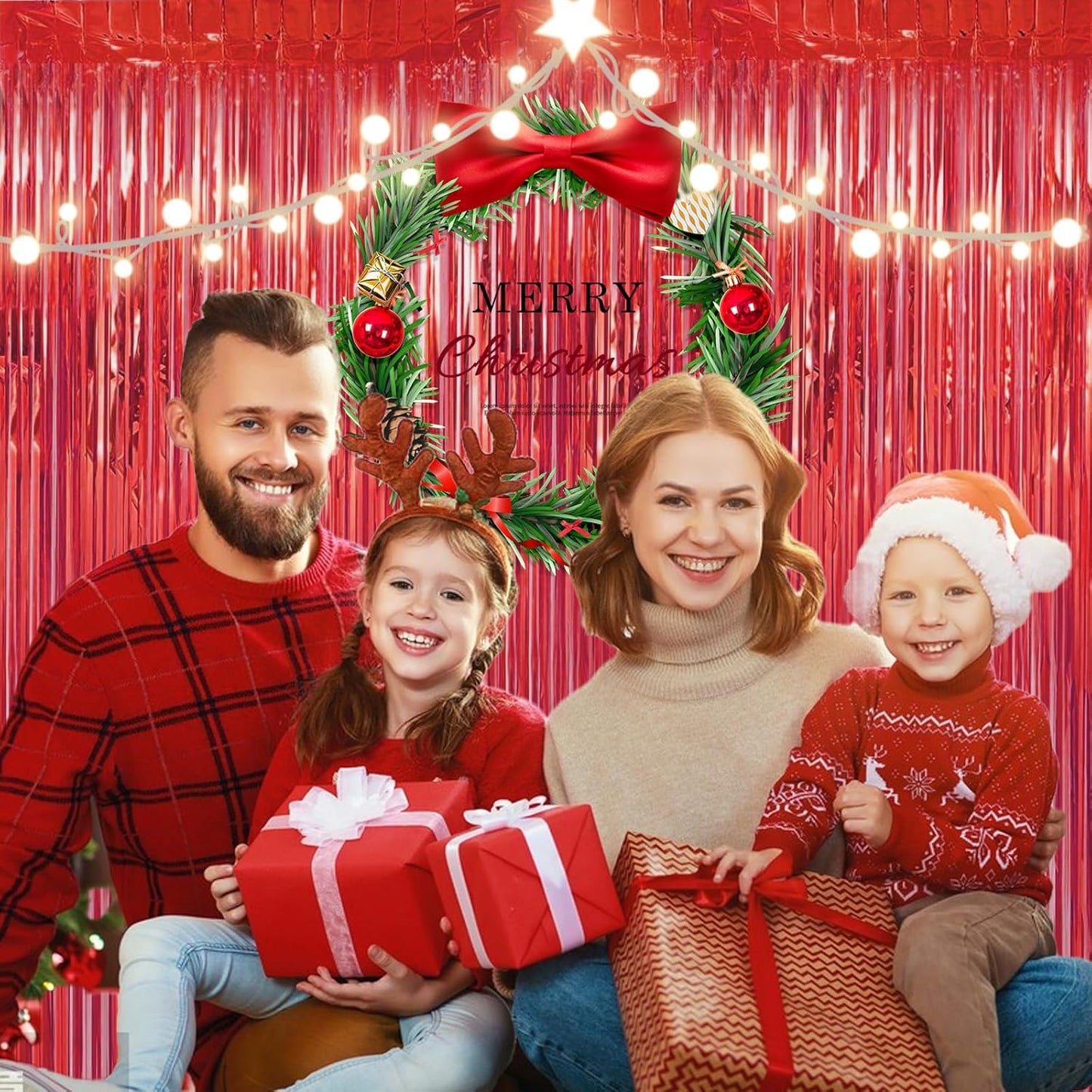 2 Pack 3.28 ft x 6.56 ft Red Tinsel Curtain Party Backdrop - Metallic Foil Tinsel Fringe Backdrop Door Fringe for Halloween, Christmas, Birthday Graduat