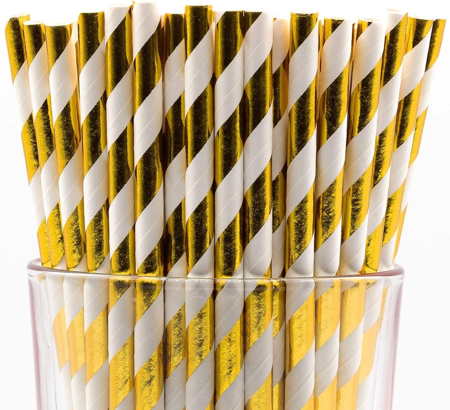 Pack of 900 Gold Foil Swirls Biodegradable 4-Ply Paper Drinking Straws (Compostable, Non-toxic, BPA-free)