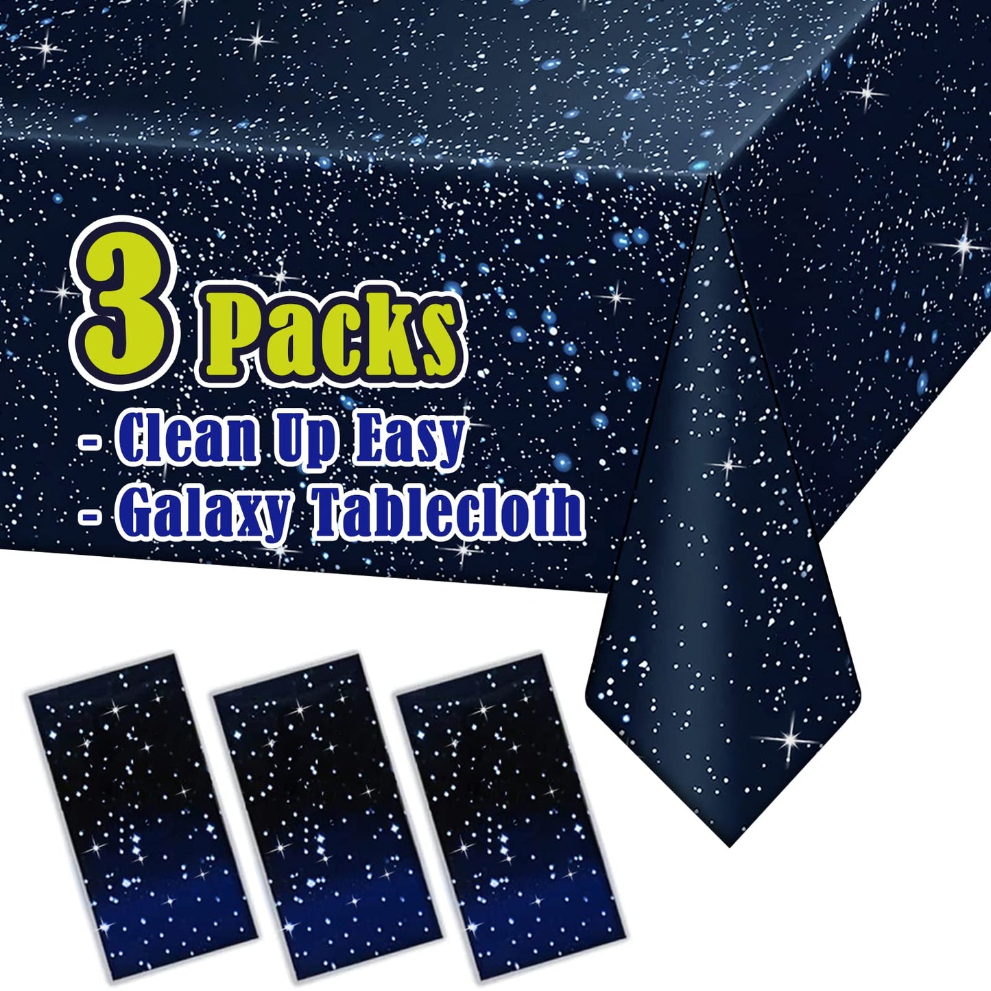 Vusnud Space Tablecloths, 3 Pack, Galaxy Star Plastic Covers, 52 x 108 in
