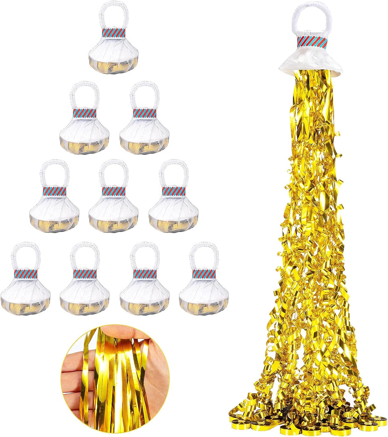 Confetti Poppers, Plastic No Mess Streamers, Party Poppers for Birthday,Wedding,Celebrations,Graduation Party (Shining Gold, 10 Pack)