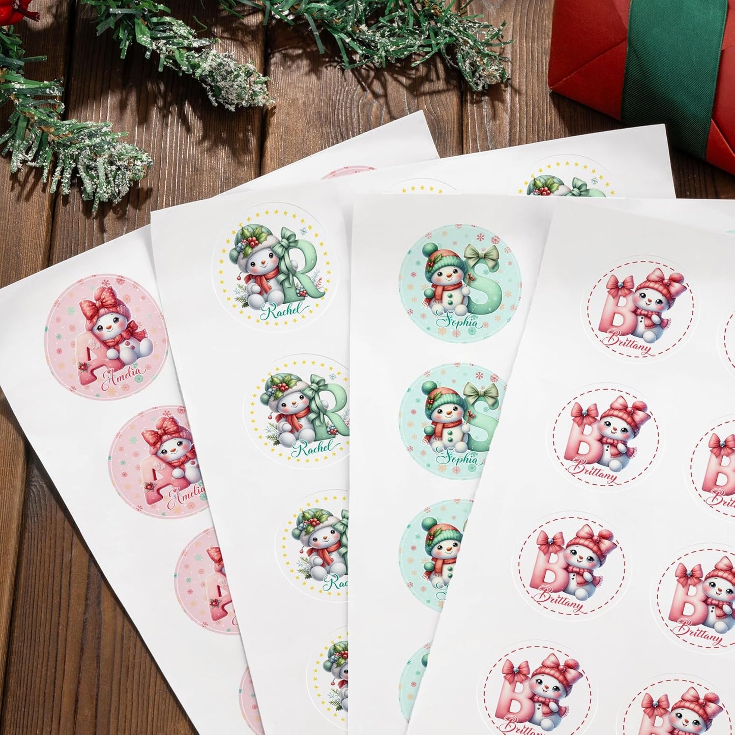 callie Personalized Christmas Stickers - Custom Name & Initial, 1.97 Inch Cute Snowman Design Merry Christmas Stickers Labels for Envelopes Seals Crafts Cards Gifts (30PCS)