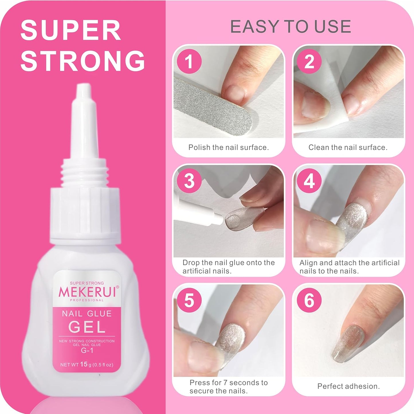 Mekerui's Super Strong Nail Glue is Perfect for Press - on Nails. drip - Proof and Clog - Proof, Dries in 7 Seconds Without UV Light, Lasts Over 30 Days, is Waterproof, and has Professional Salon