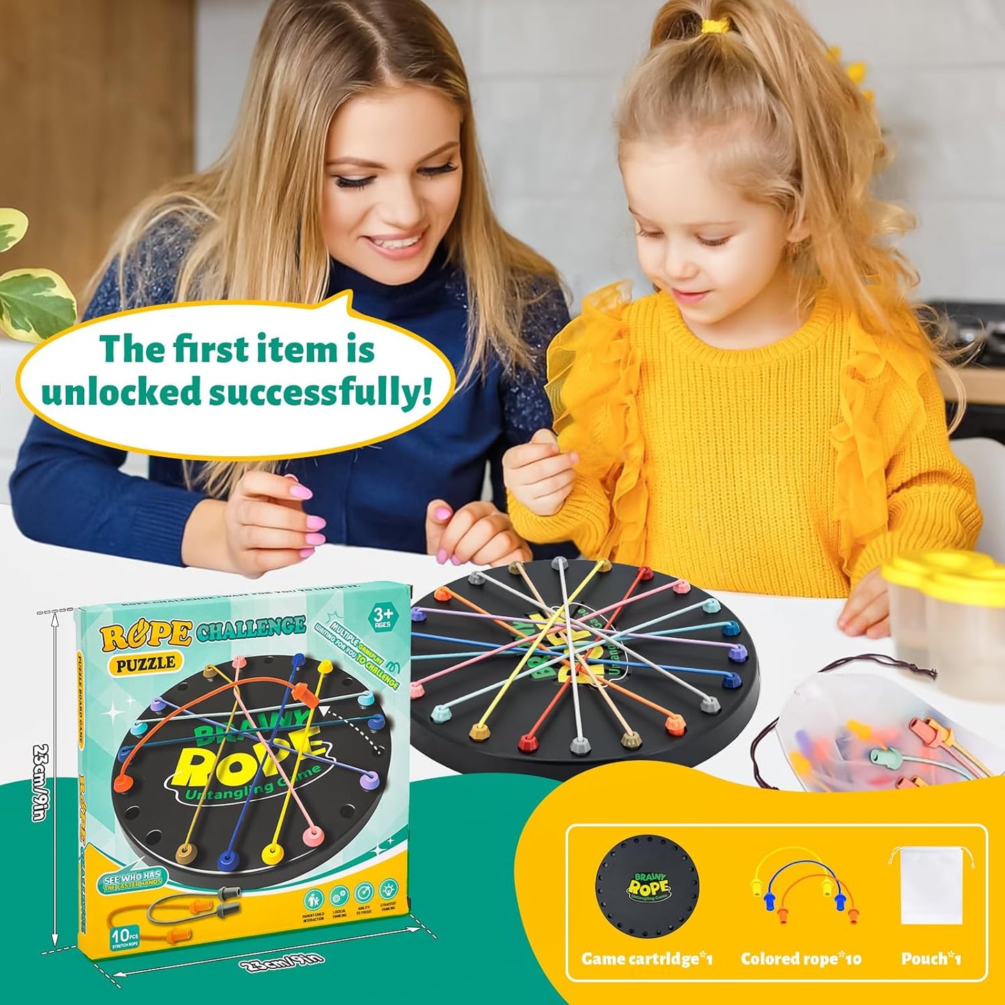 Brainy Knots Rope Untangling Game, Stress Relief String Solution Central Lacing Toys with Multiple Difficulty Levels for Family Parent-Child Interaction, Travel & Parties (Black)